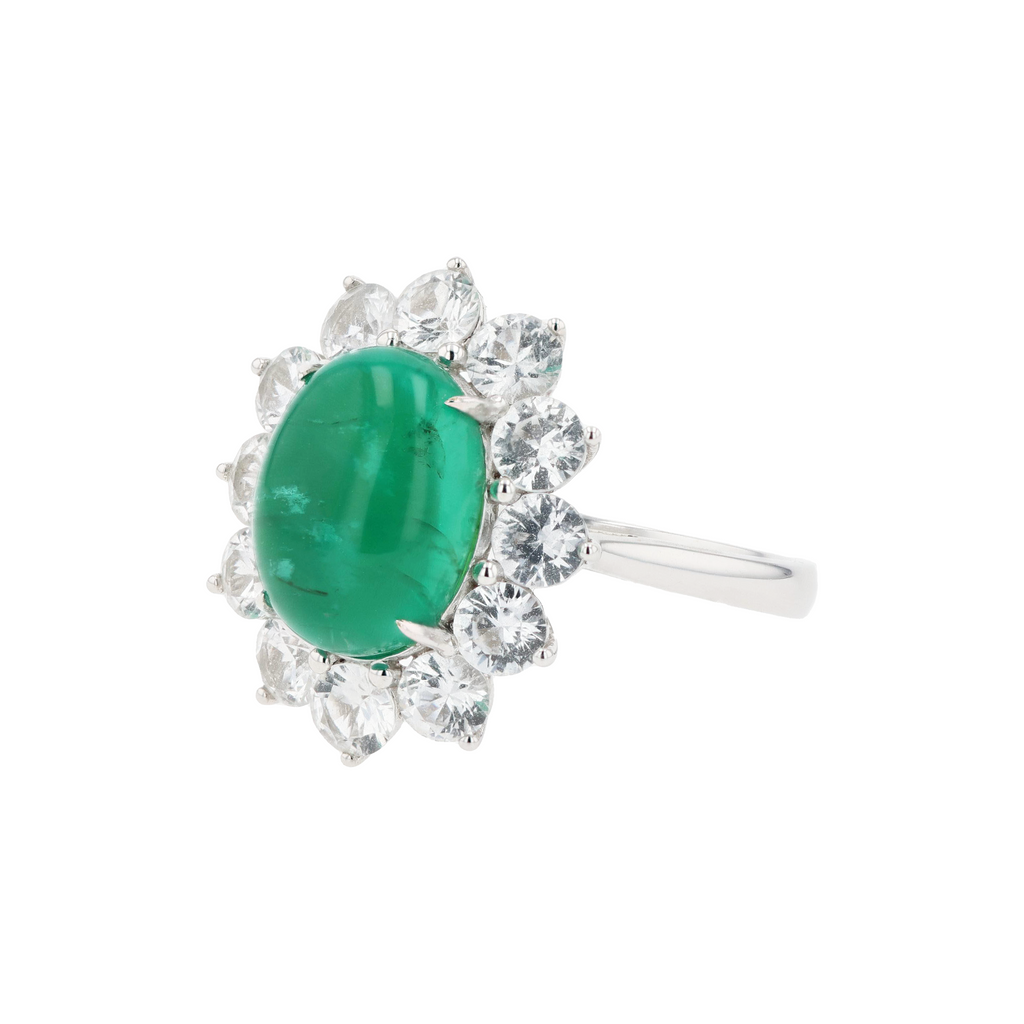 18KG Natural Vivid Green Emerald Clear Sapphire Ring