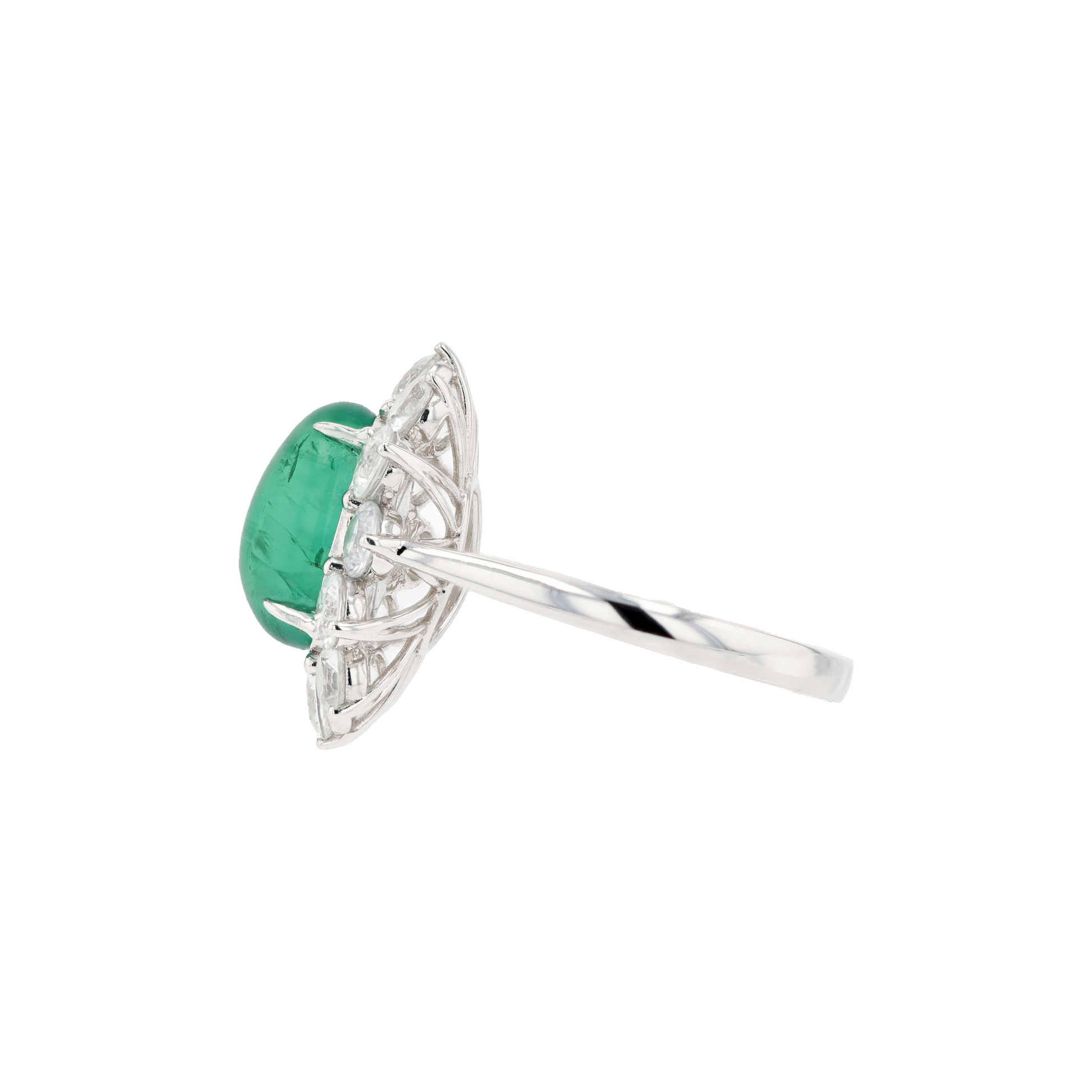 18KG Natural Vivid Green Emerald Clear Sapphire Ring