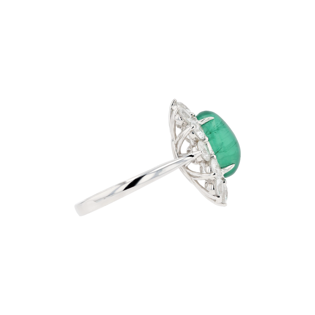 18KG Natural Vivid Green Emerald Clear Sapphire Ring