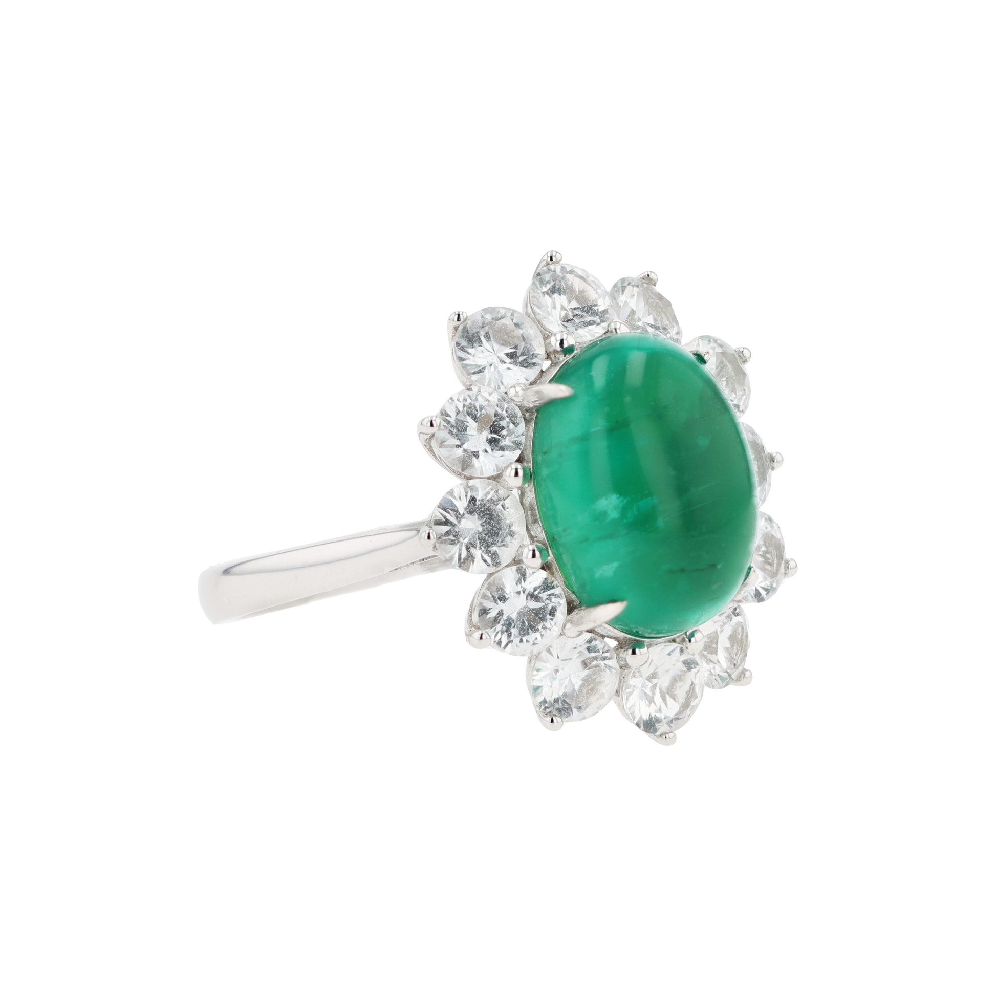 18KG Natural Vivid Green Emerald Clear Sapphire Ring