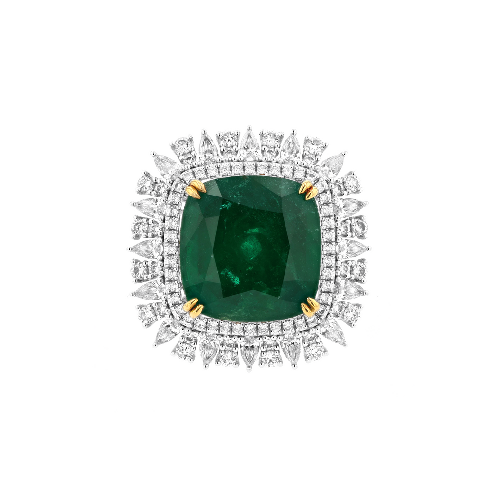 18KG Natural Green Emerald Diamond Ring