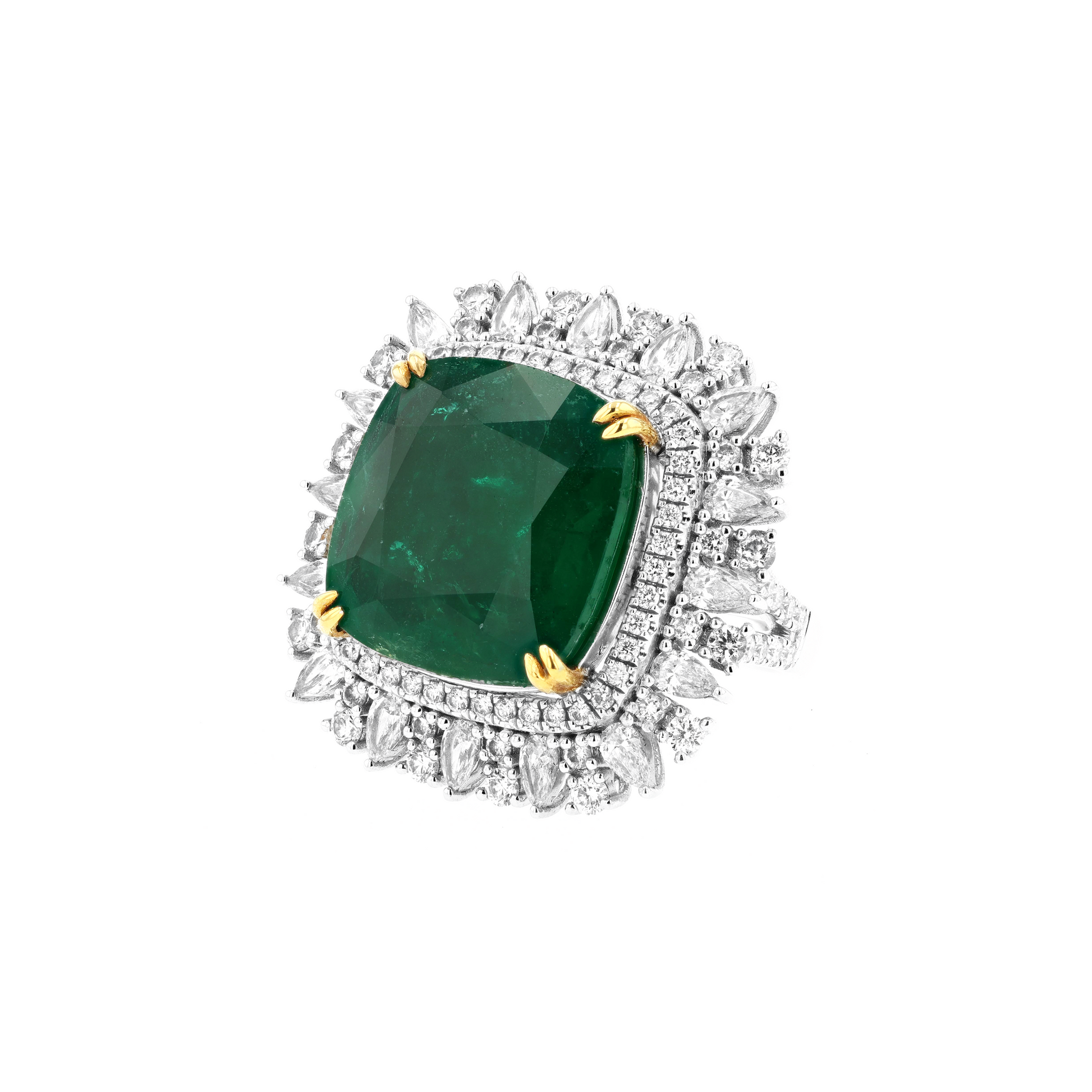 18KG Natural Green Emerald Diamond Ring