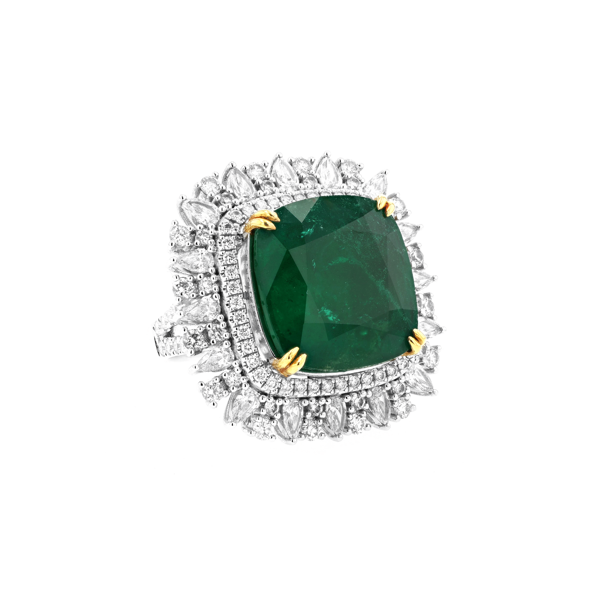 18KG Natural Green Emerald Diamond Ring