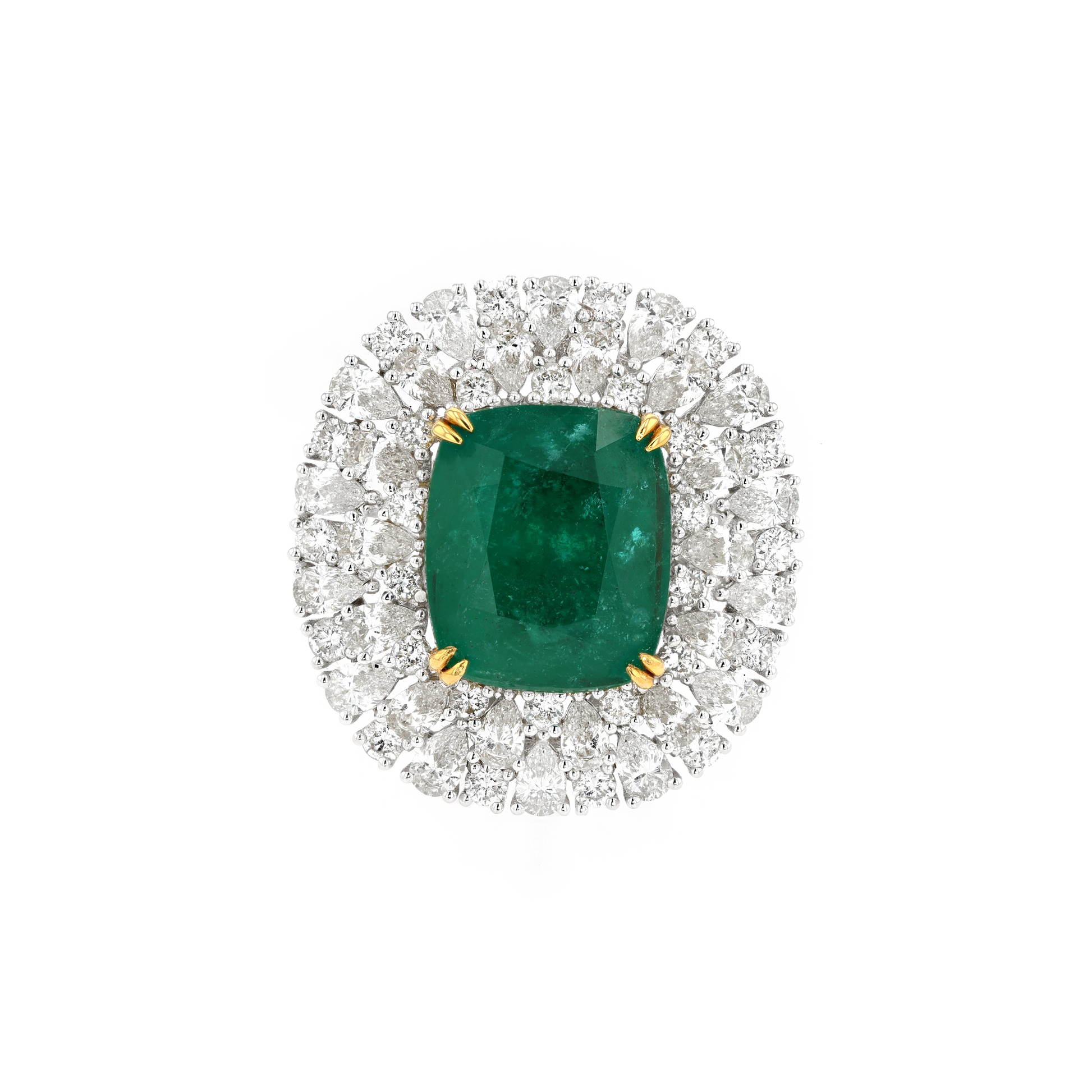 18KG Natural Green Emerald Diamond Ring