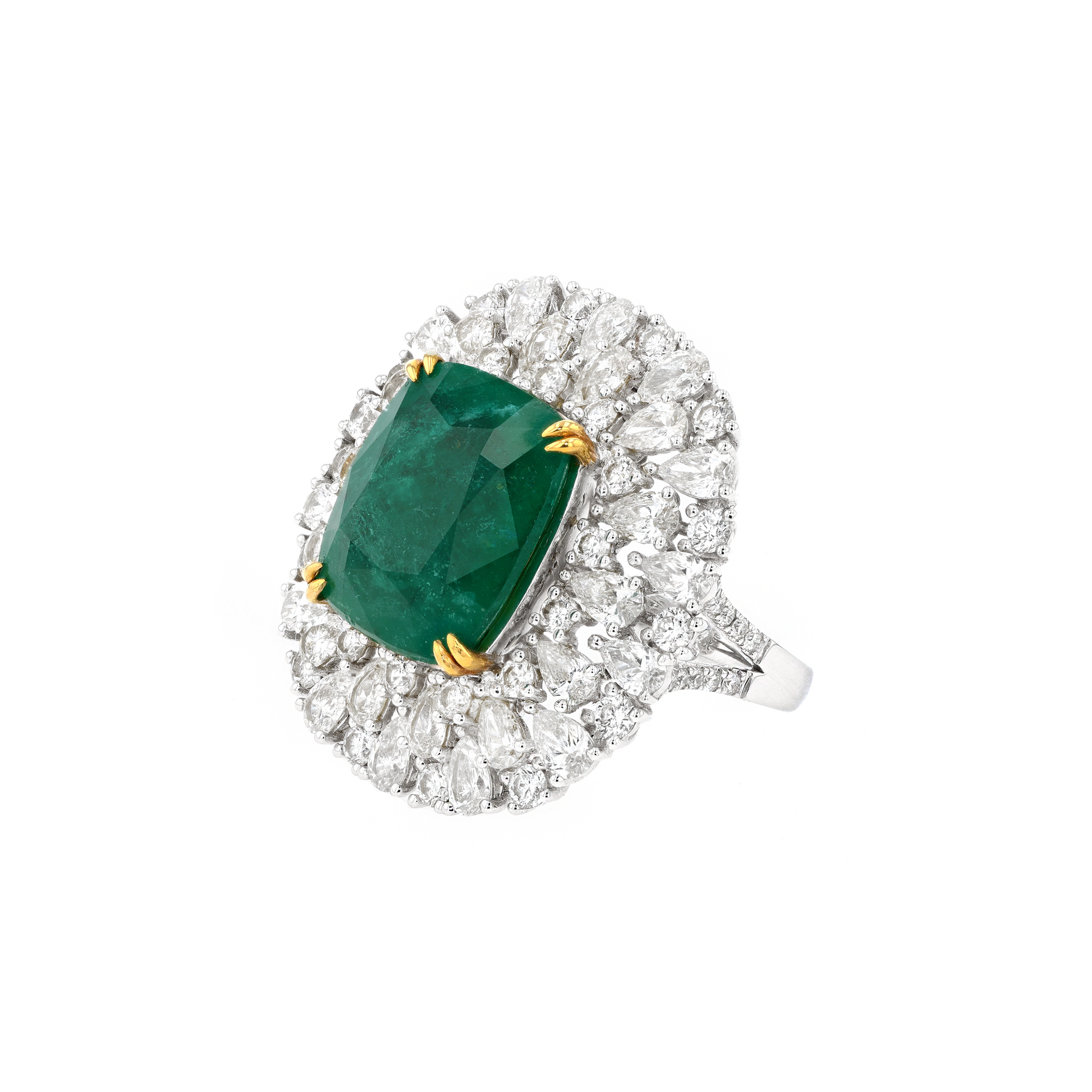 18KG Natural Green Emerald Diamond Ring
