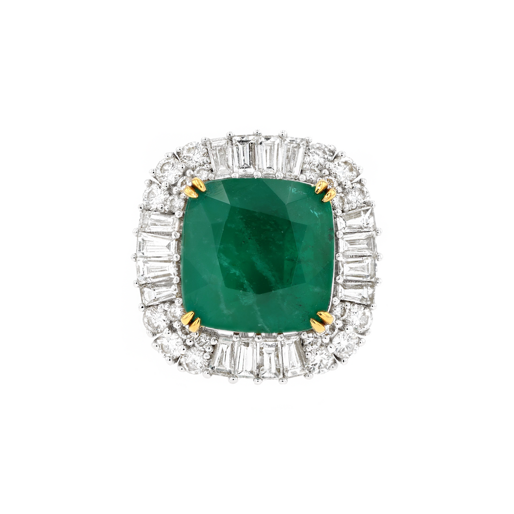 18KG Natural Green Emerald Diamond Ring