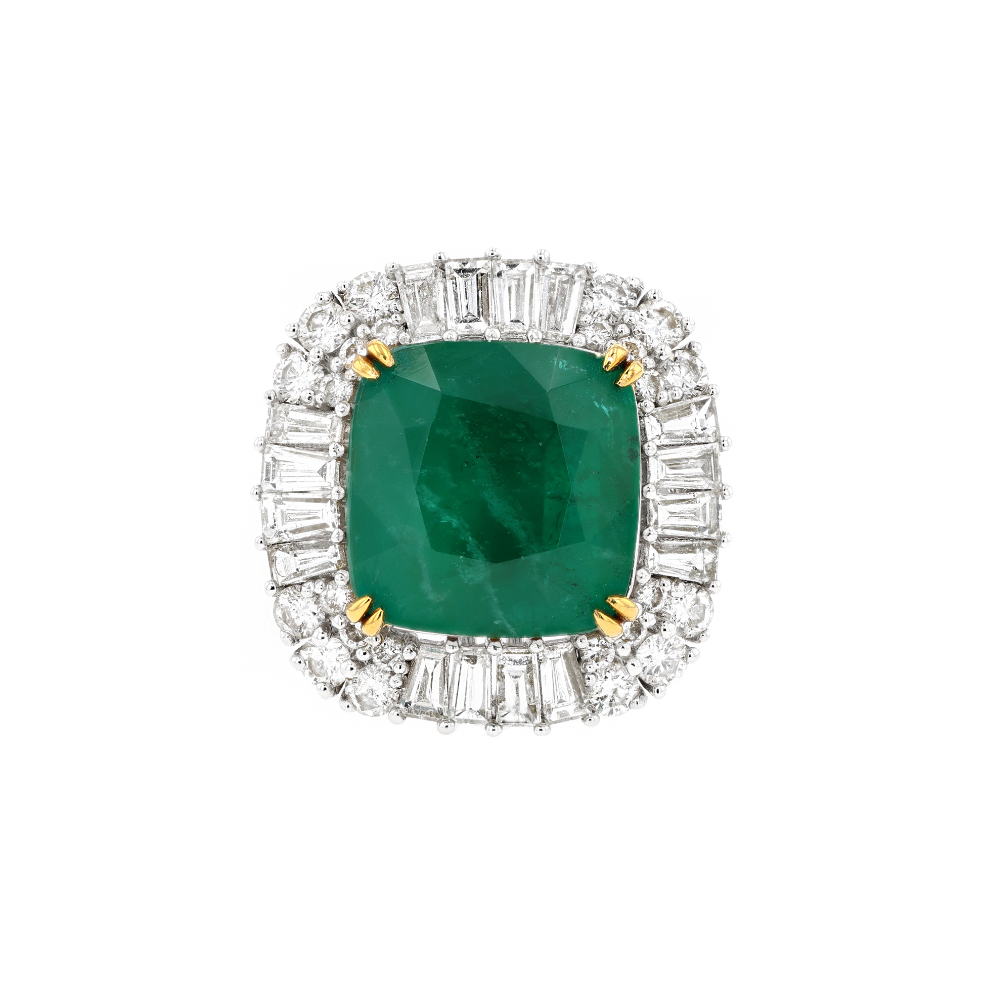 18KG Natural Green Emerald Diamond Ring