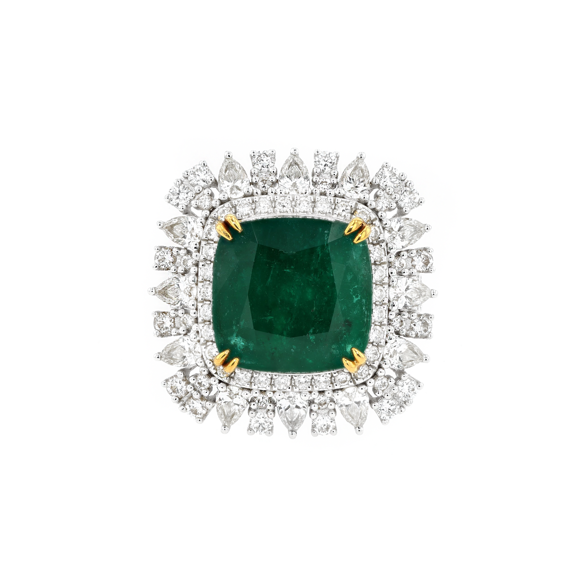 18KG Natural Green Emerald Diamond Ring