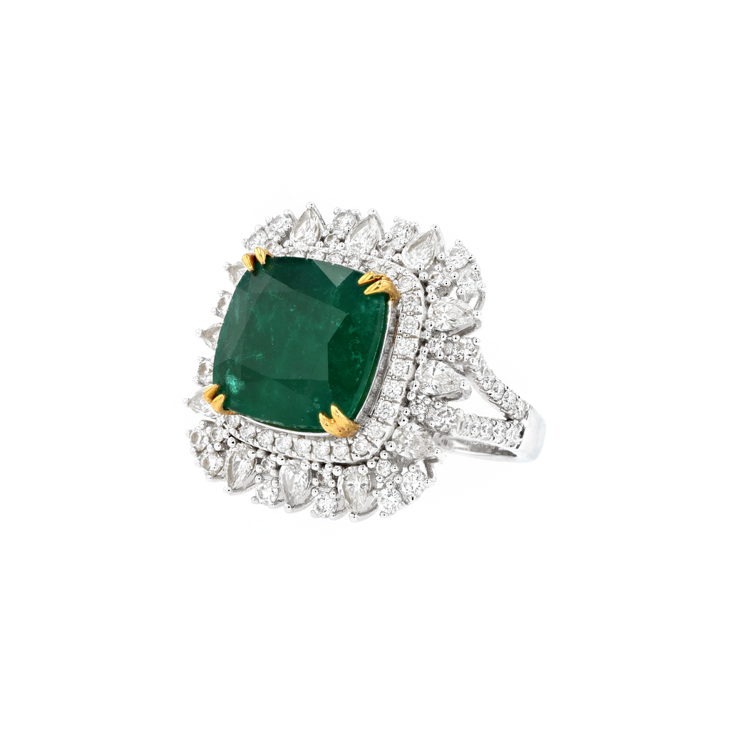 18KG Natural Green Emerald Diamond Ring