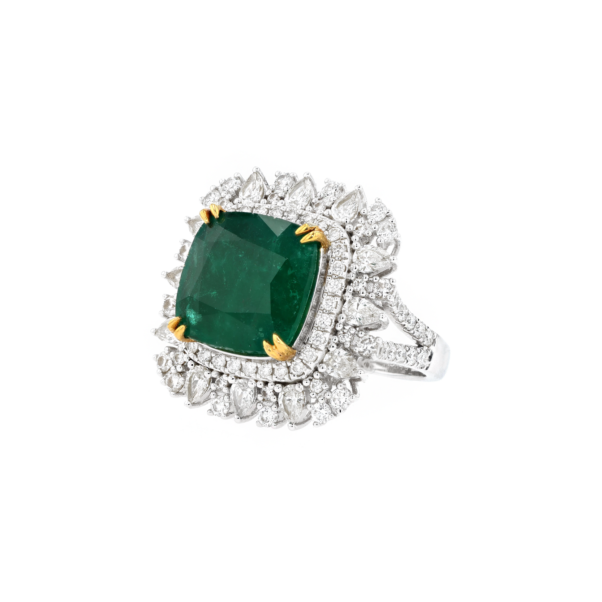 18KG Natural Green Emerald Diamond Ring
