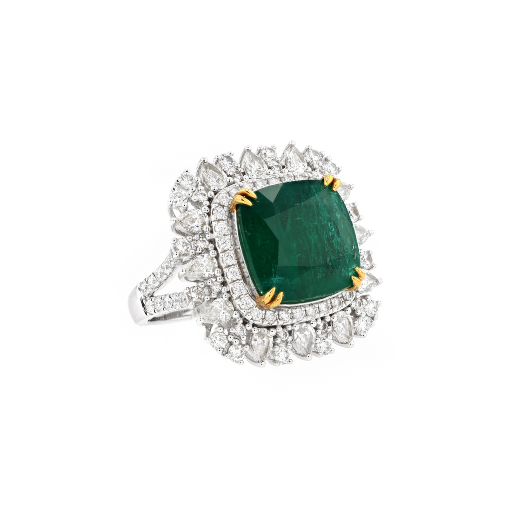 18KG Natural Green Emerald Diamond Ring