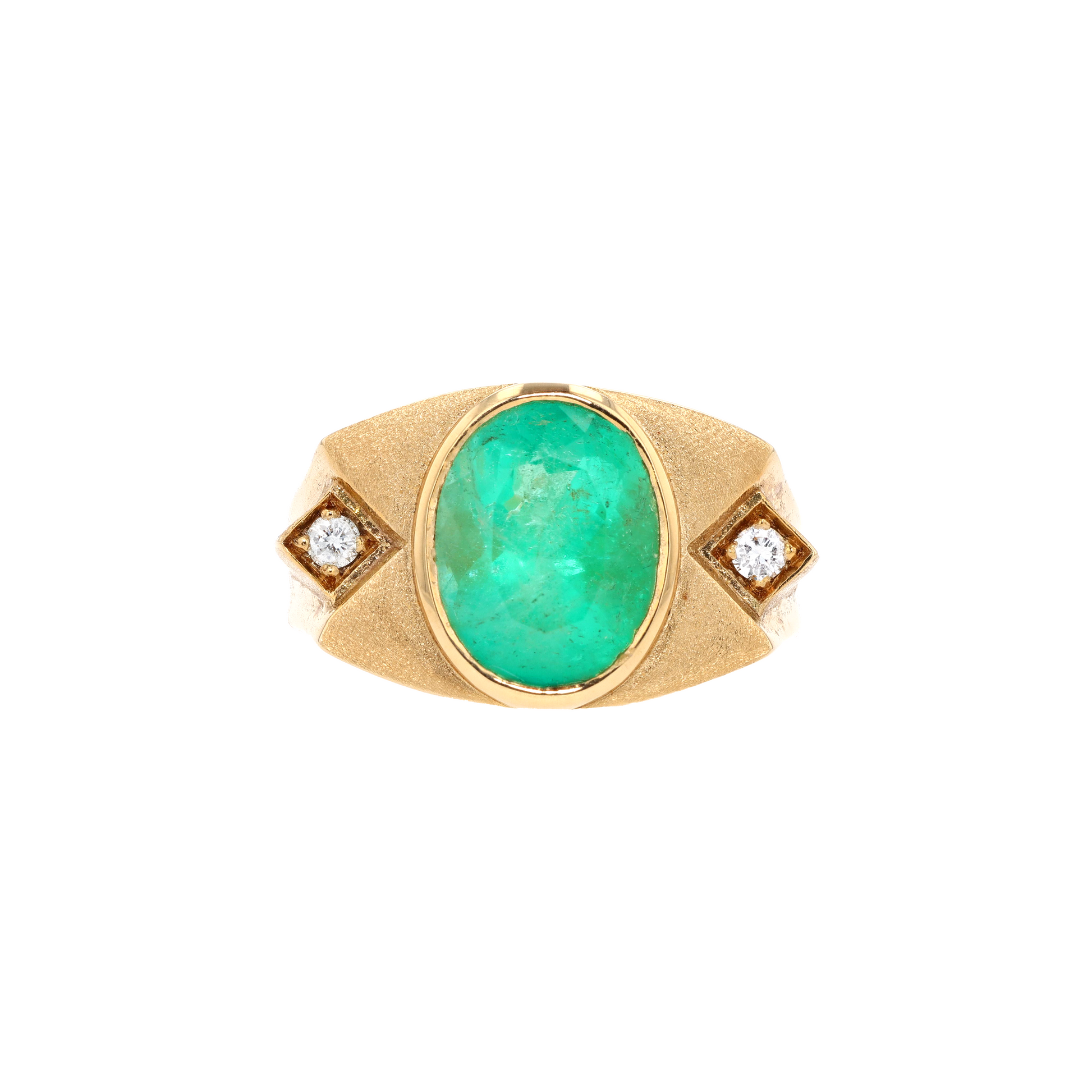 18KG Natural Green Emerald Diamond Ring