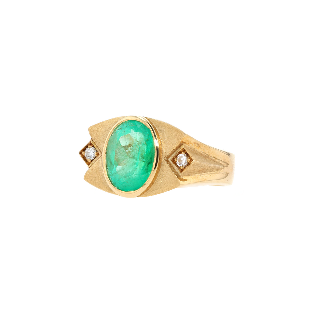 18KG Natural Green Emerald Diamond Ring