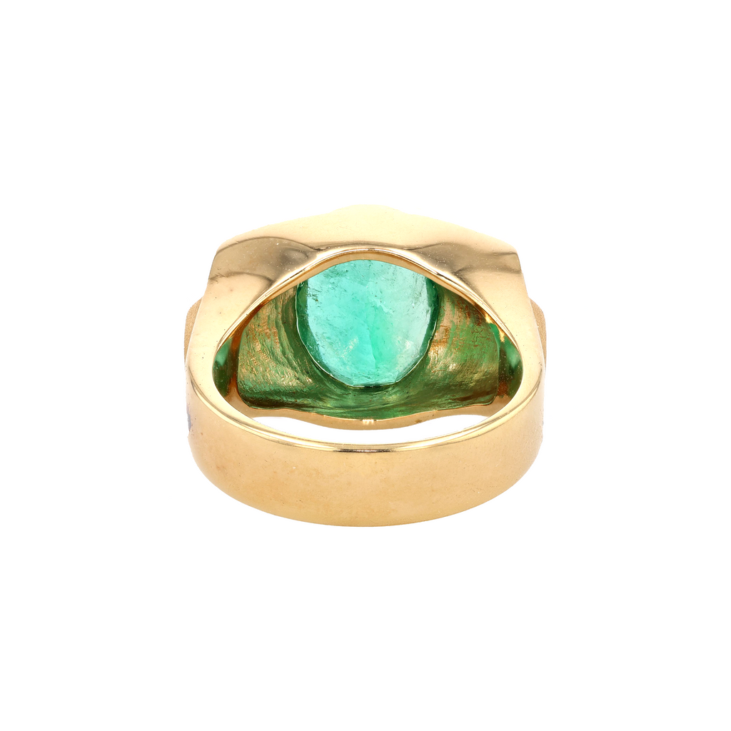 18KG Natural Green Emerald Diamond Ring