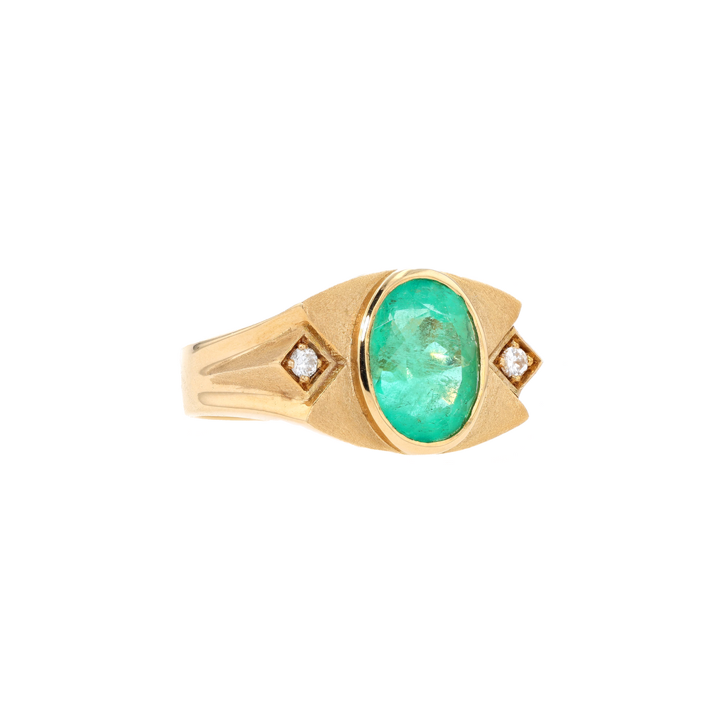 18KG Natural Green Emerald Diamond Ring