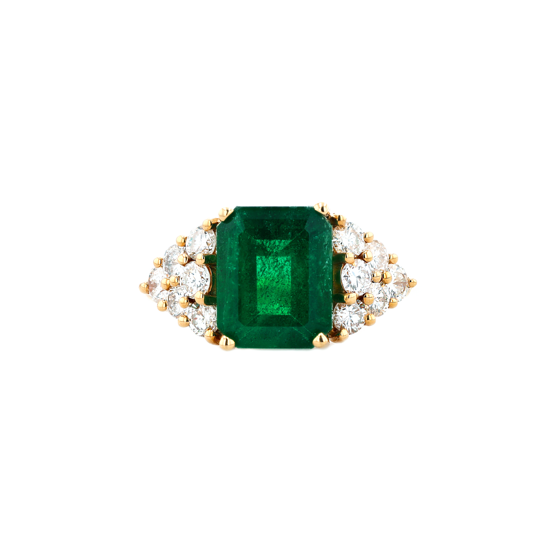 18KG Natural Green Emerald Diamond Ring