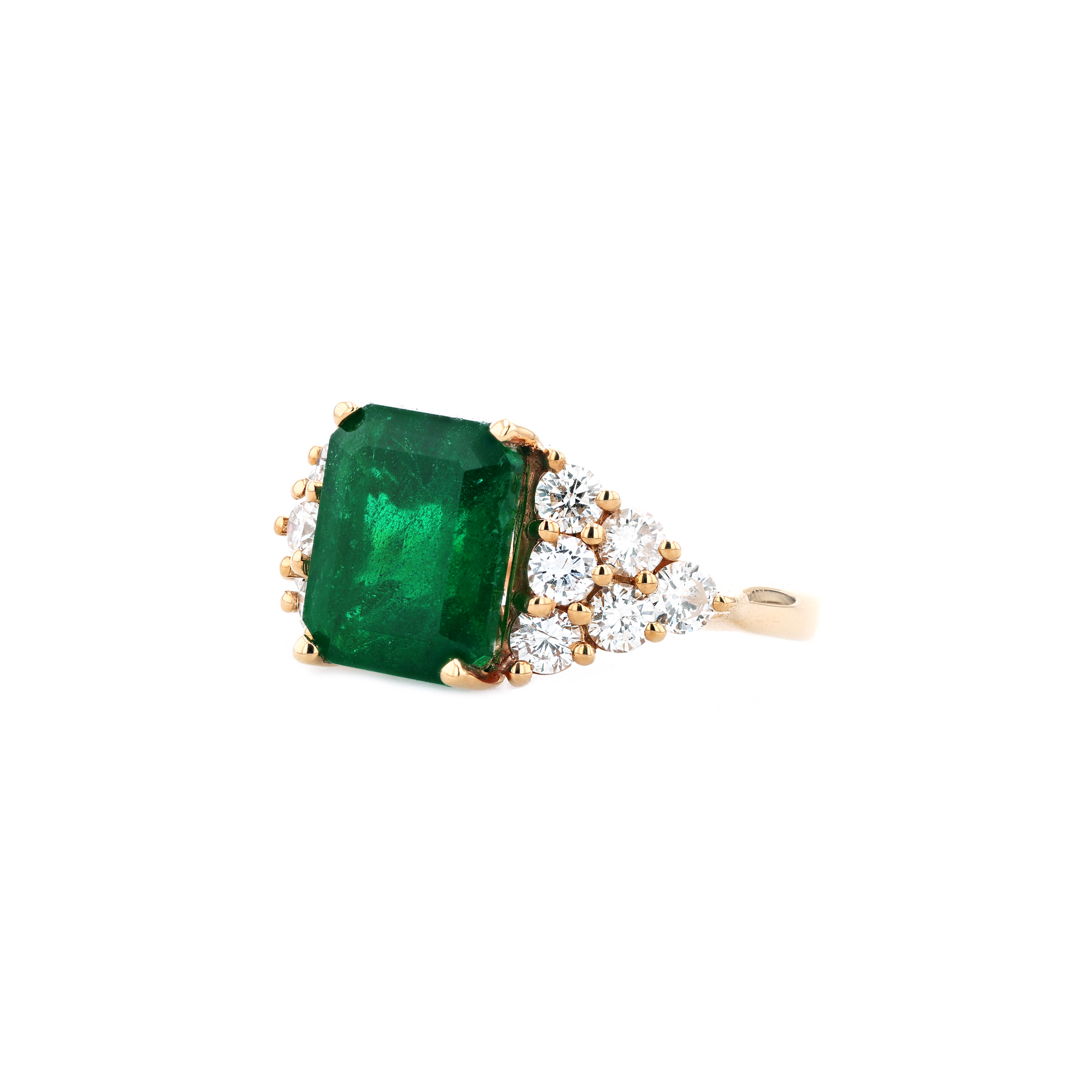 18KG Natural Green Emerald Diamond Ring