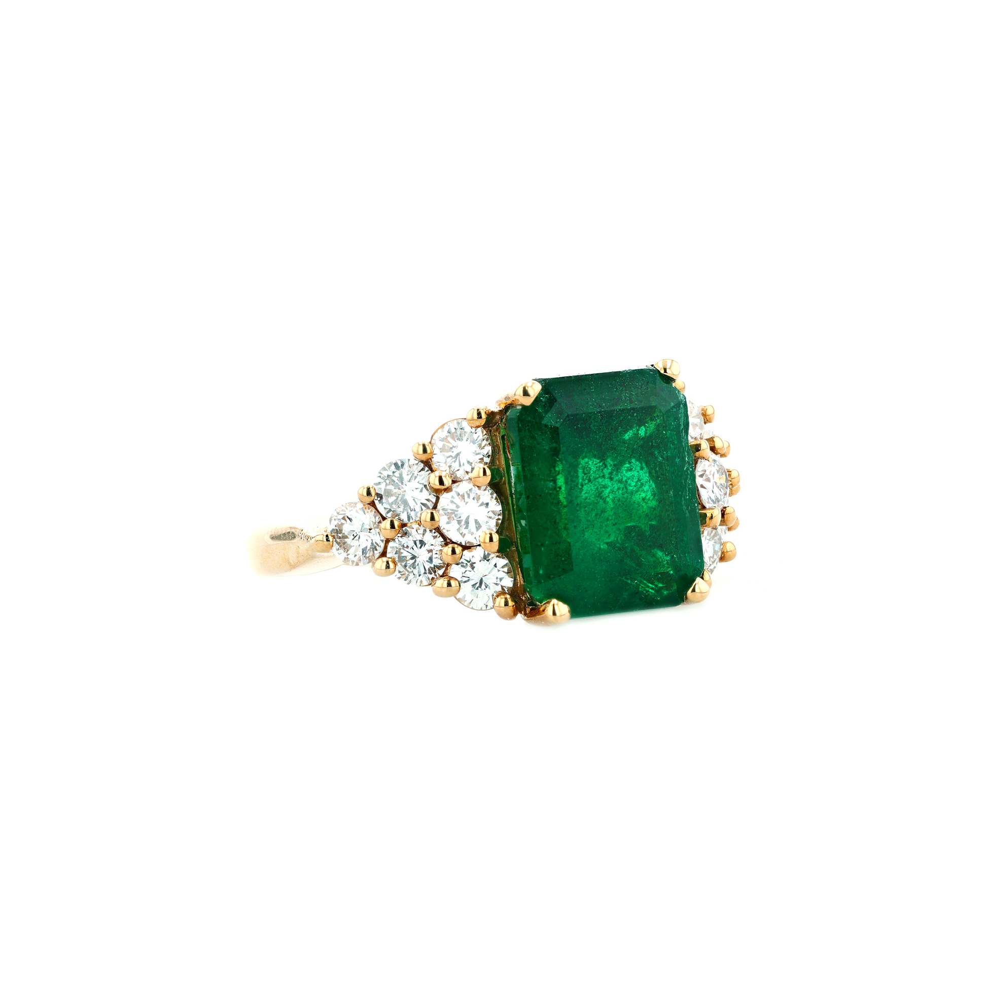 18KG Natural Green Emerald Diamond Ring