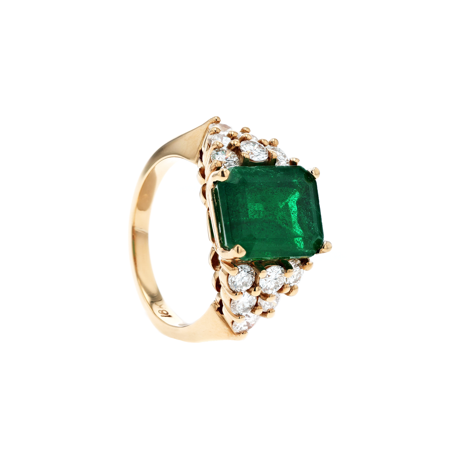 18KG Natural Green Emerald Diamond Ring