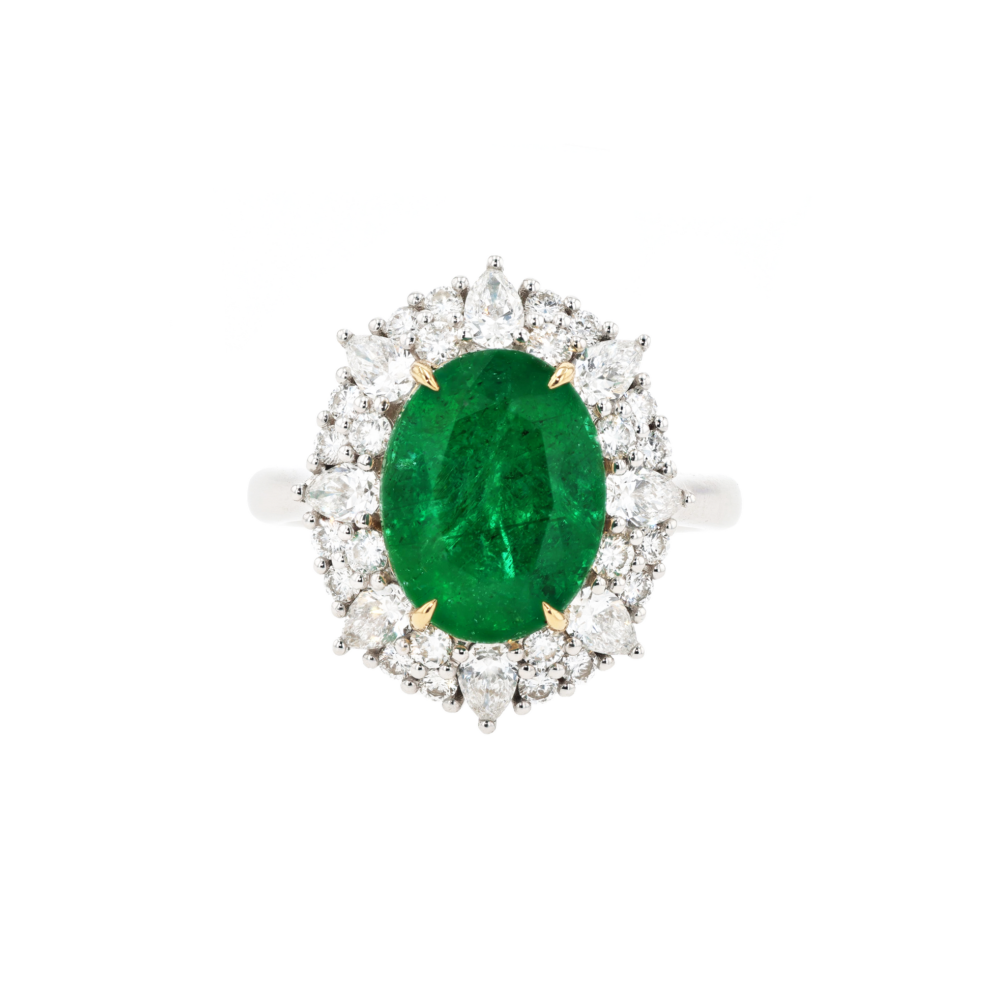 18KG Natural Green Emerald Diamond Ring