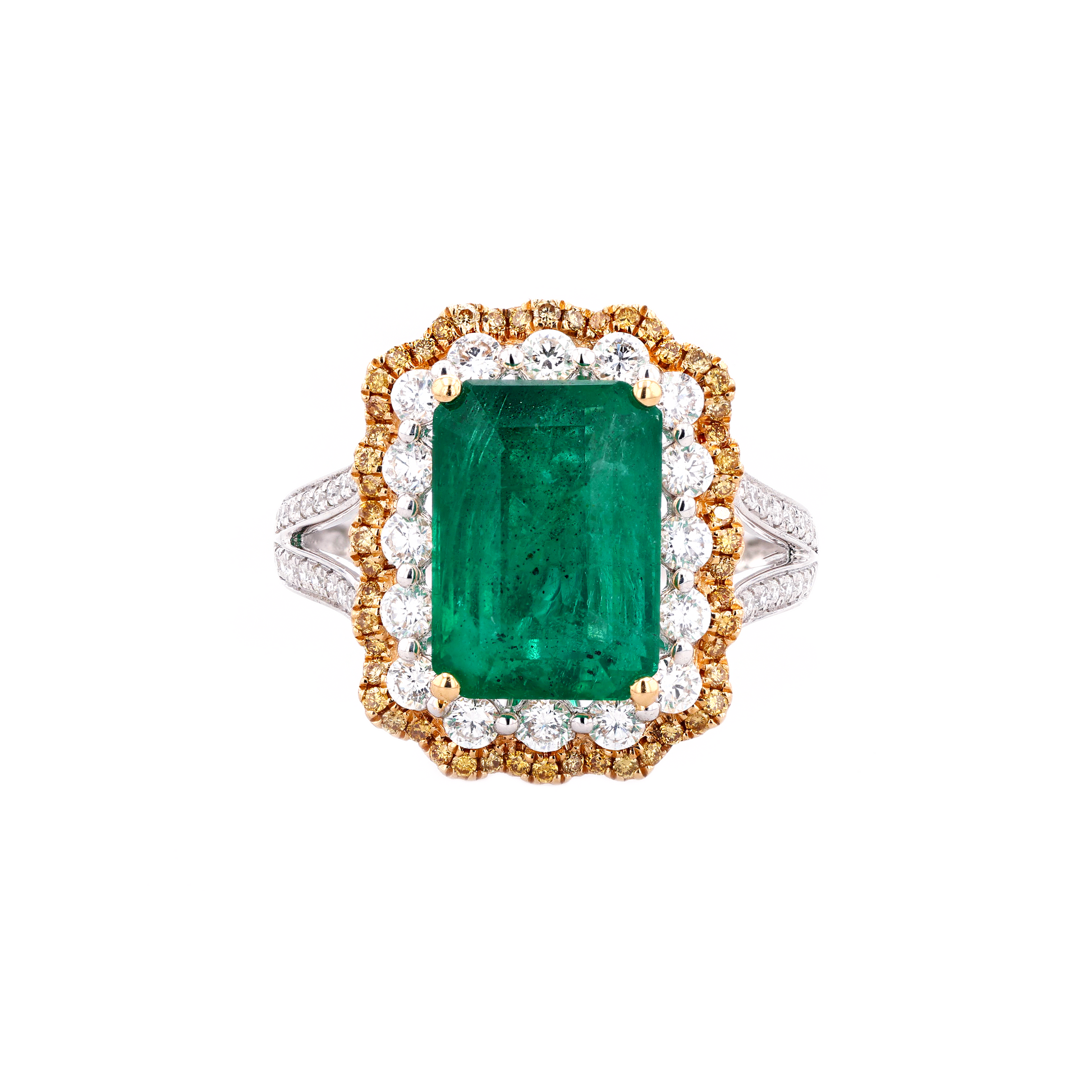 18KG Natural Green Emerald Diamond Ring