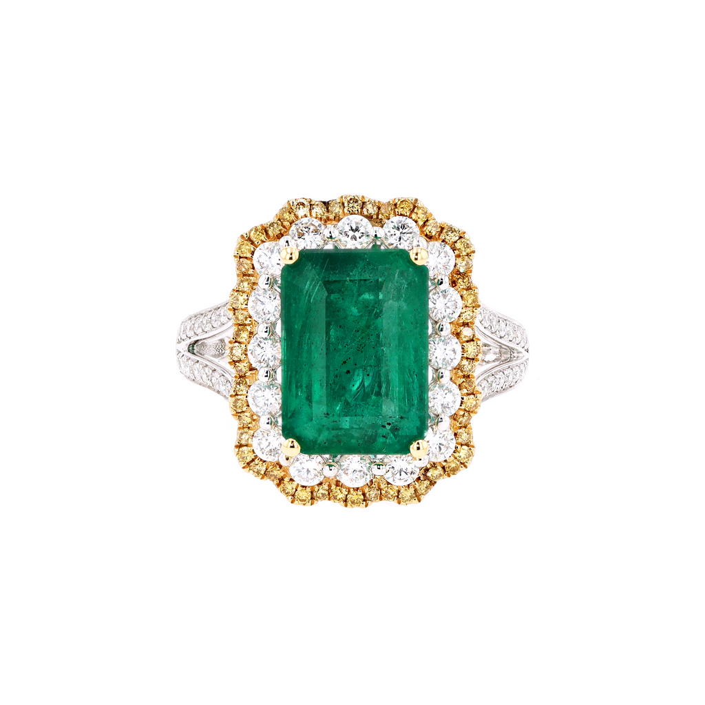 18KG Natural Green Emerald Diamond Ring