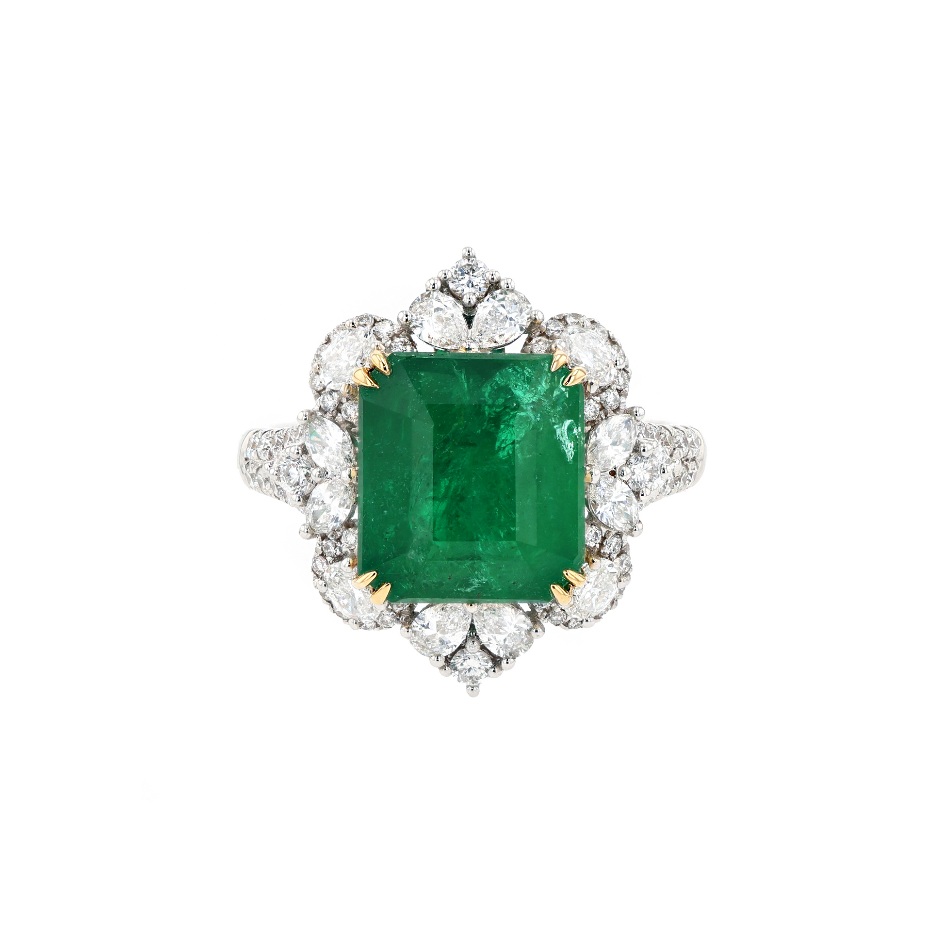 18KG Natural Green Emerald Diamond Ring