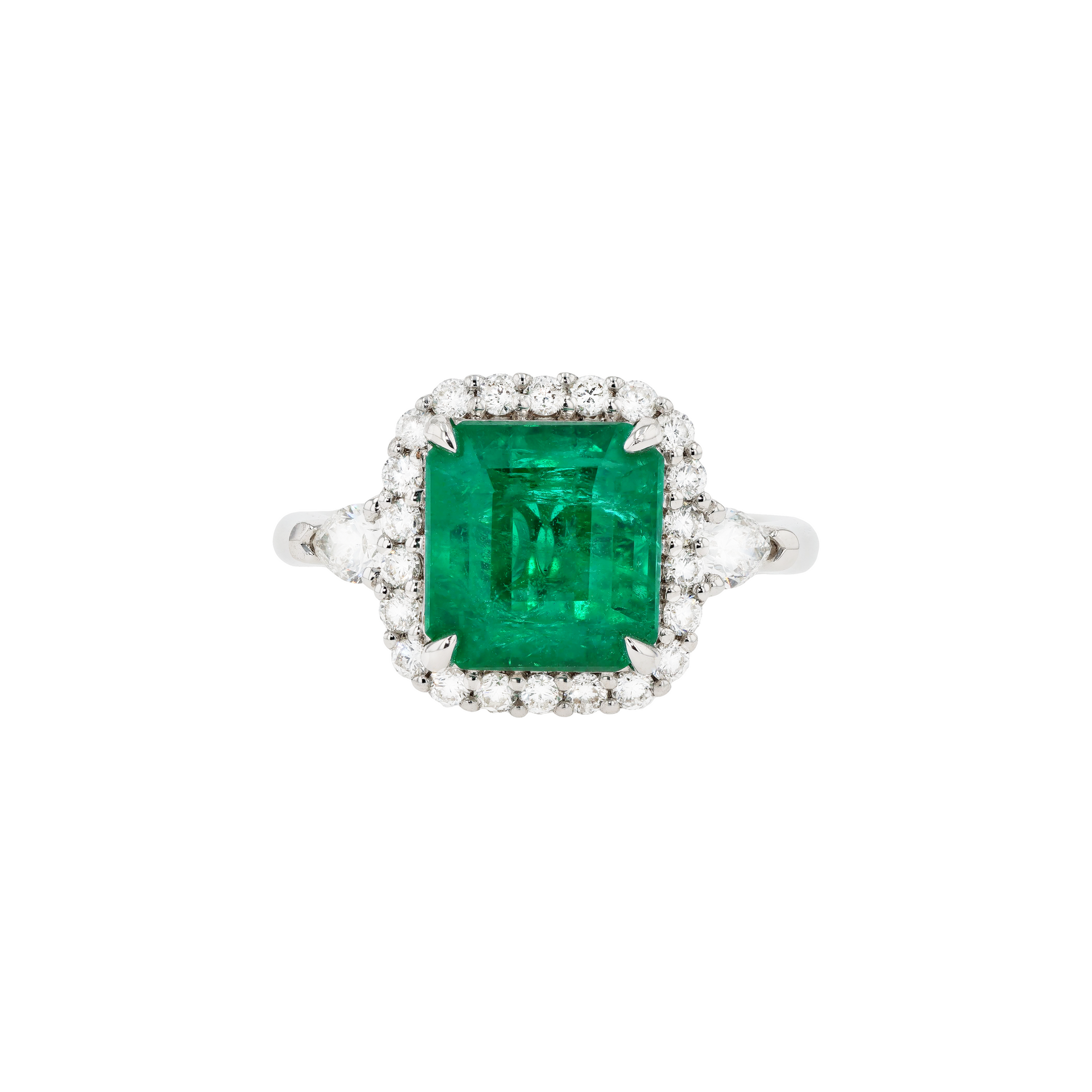 18KG Natural Green Emerald Diamond Ring