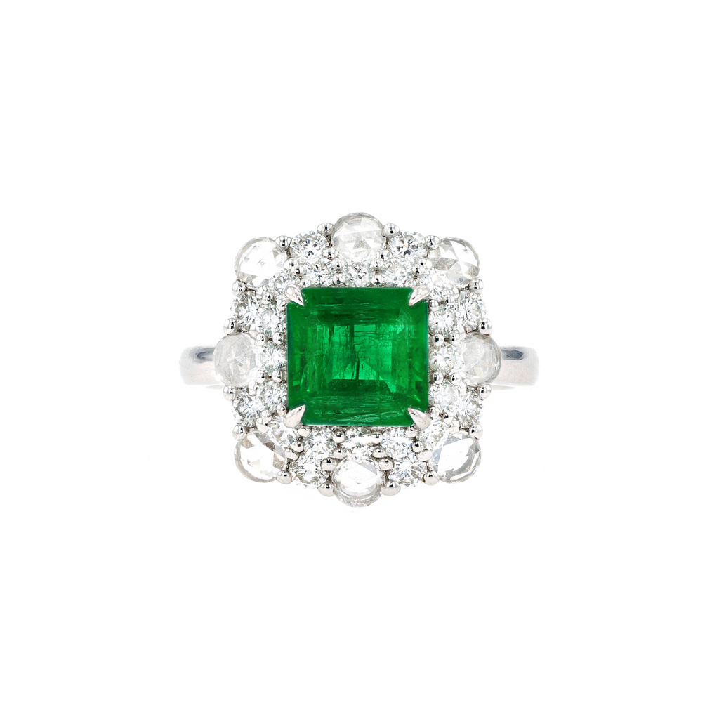 18KG Natural Green Emerald Diamond Ring