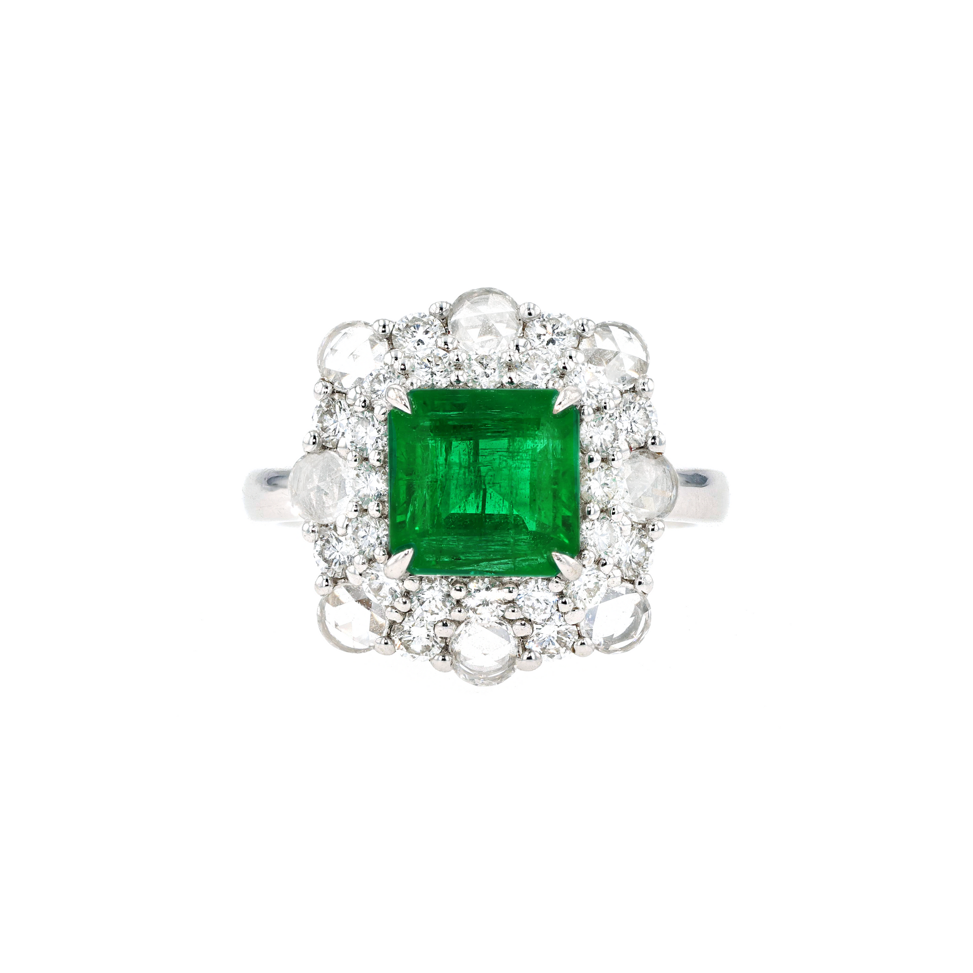18KG Natural Green Emerald Diamond Ring
