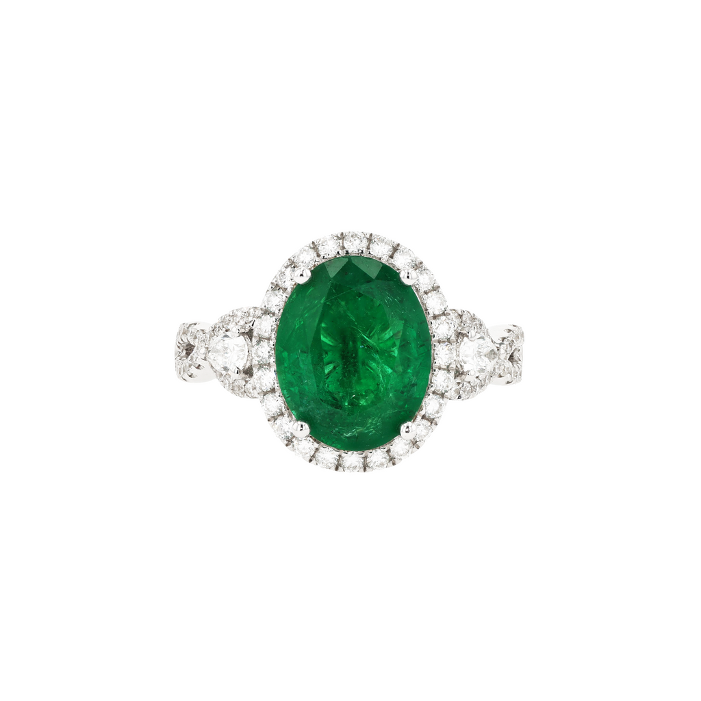 18KG Natural Green Emerald Diamond Ring