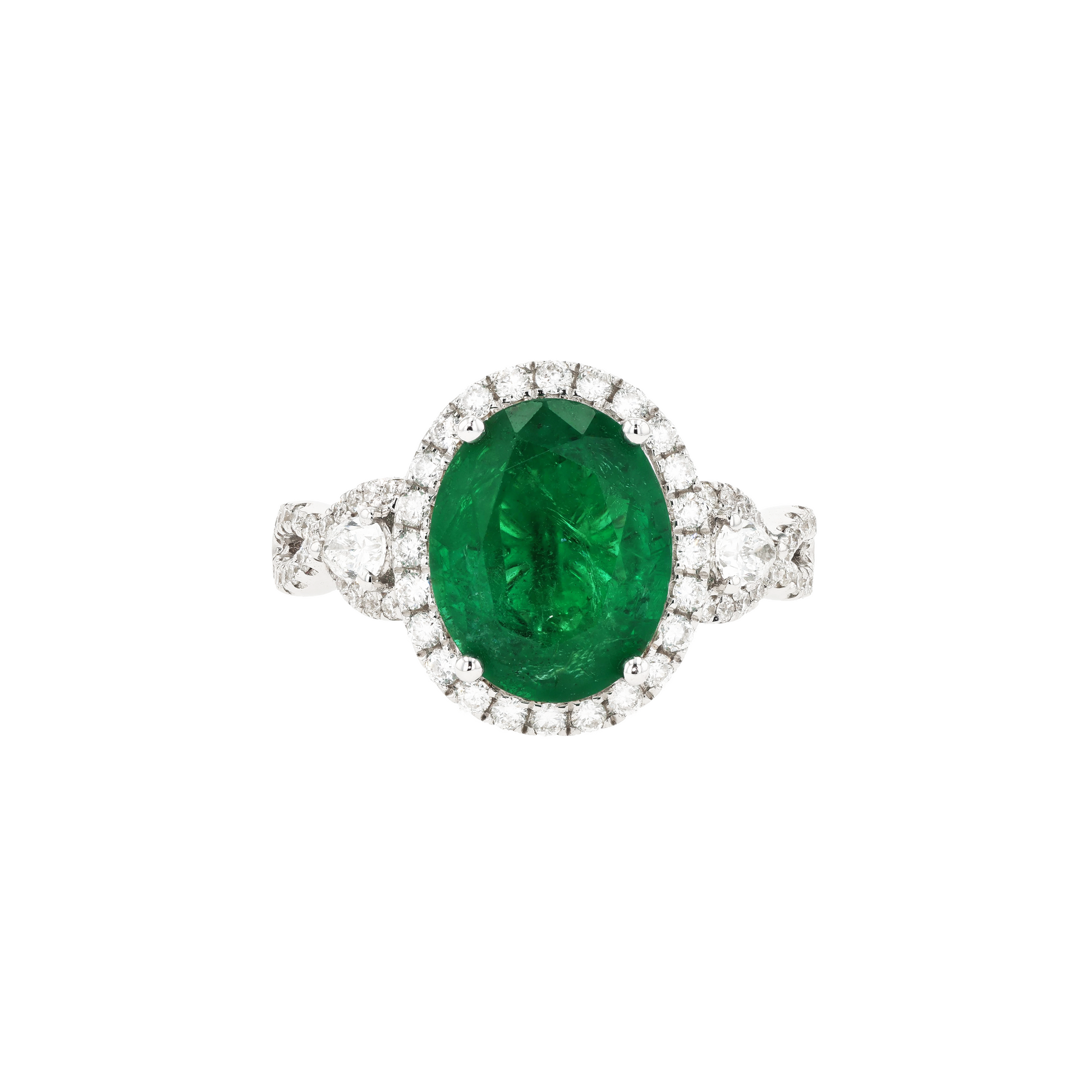 18KG Natural Green Emerald Diamond Ring