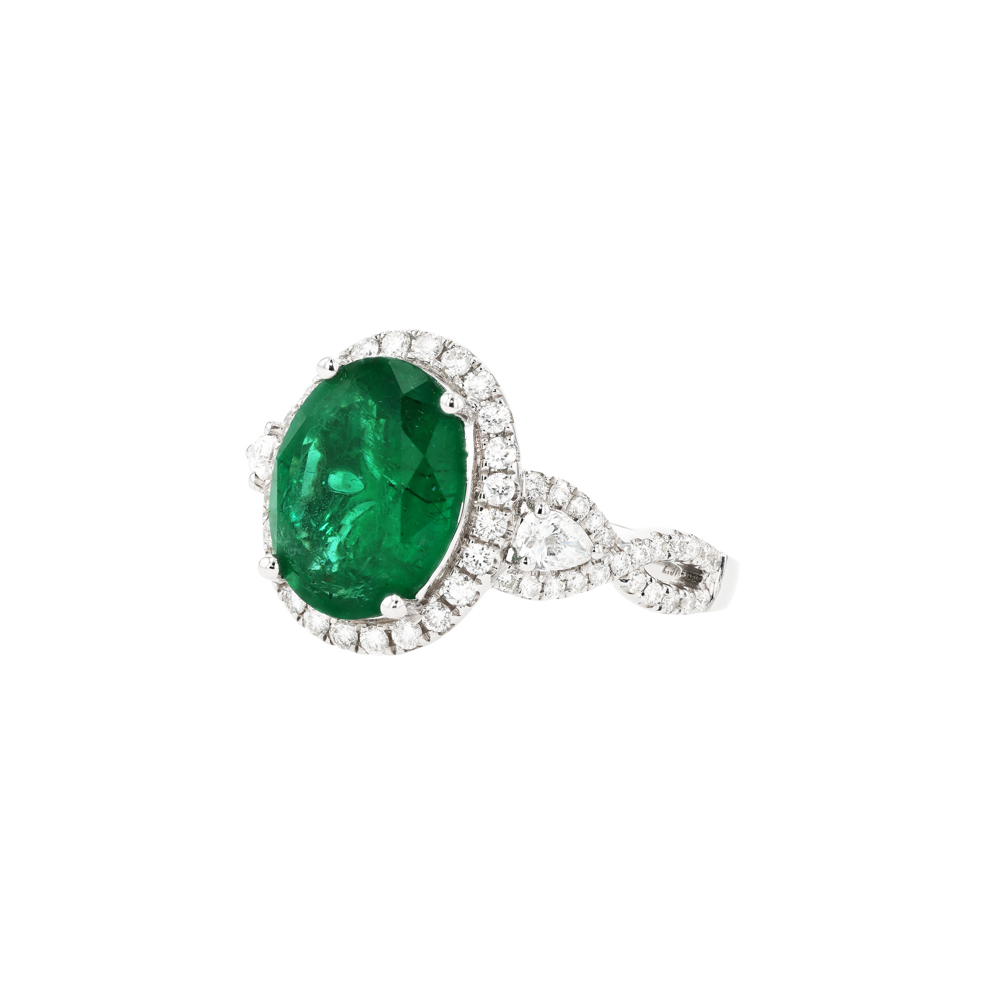 18KG Natural Green Emerald Diamond Ring