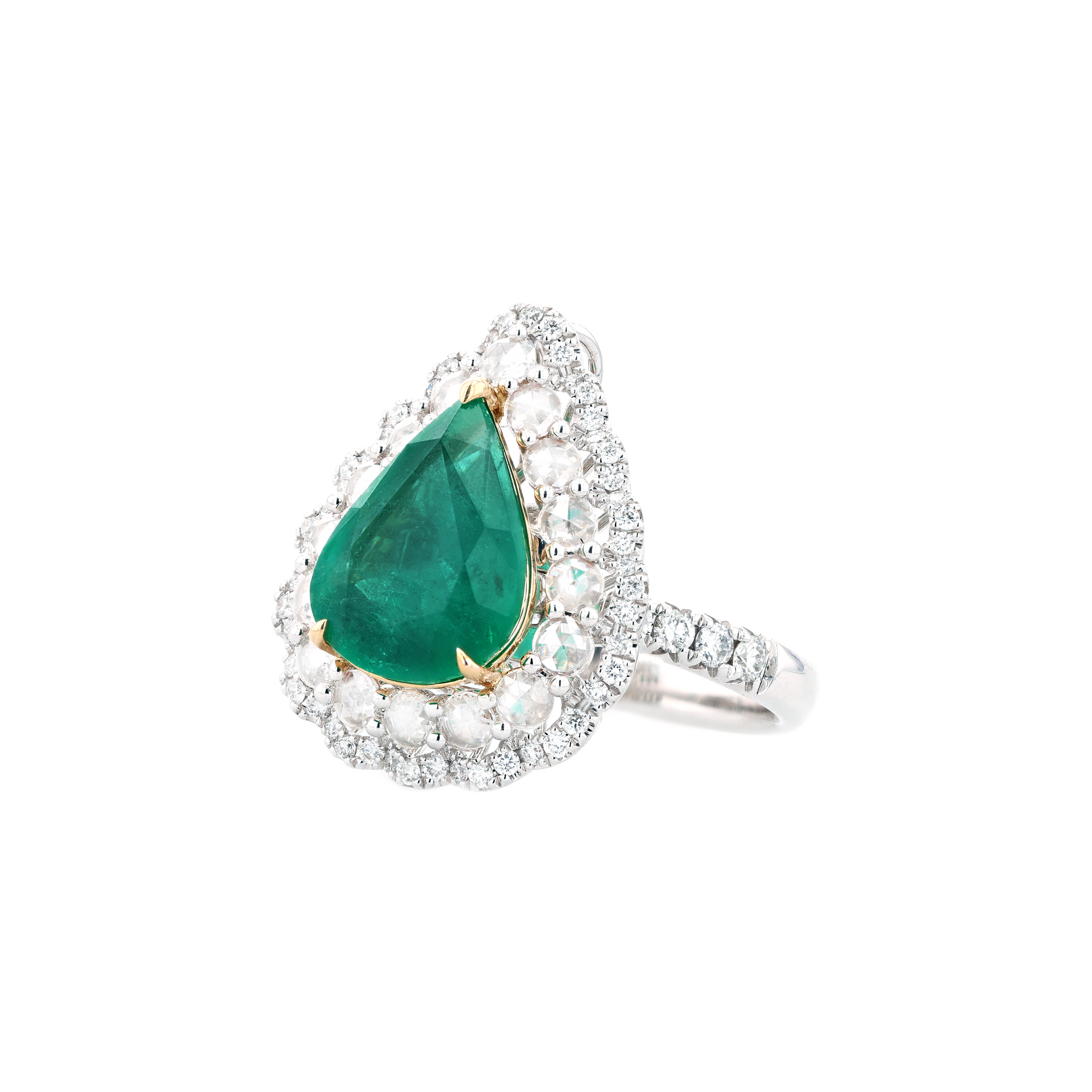 18KG Natural Green Emerald Diamond Ring/Pendant
