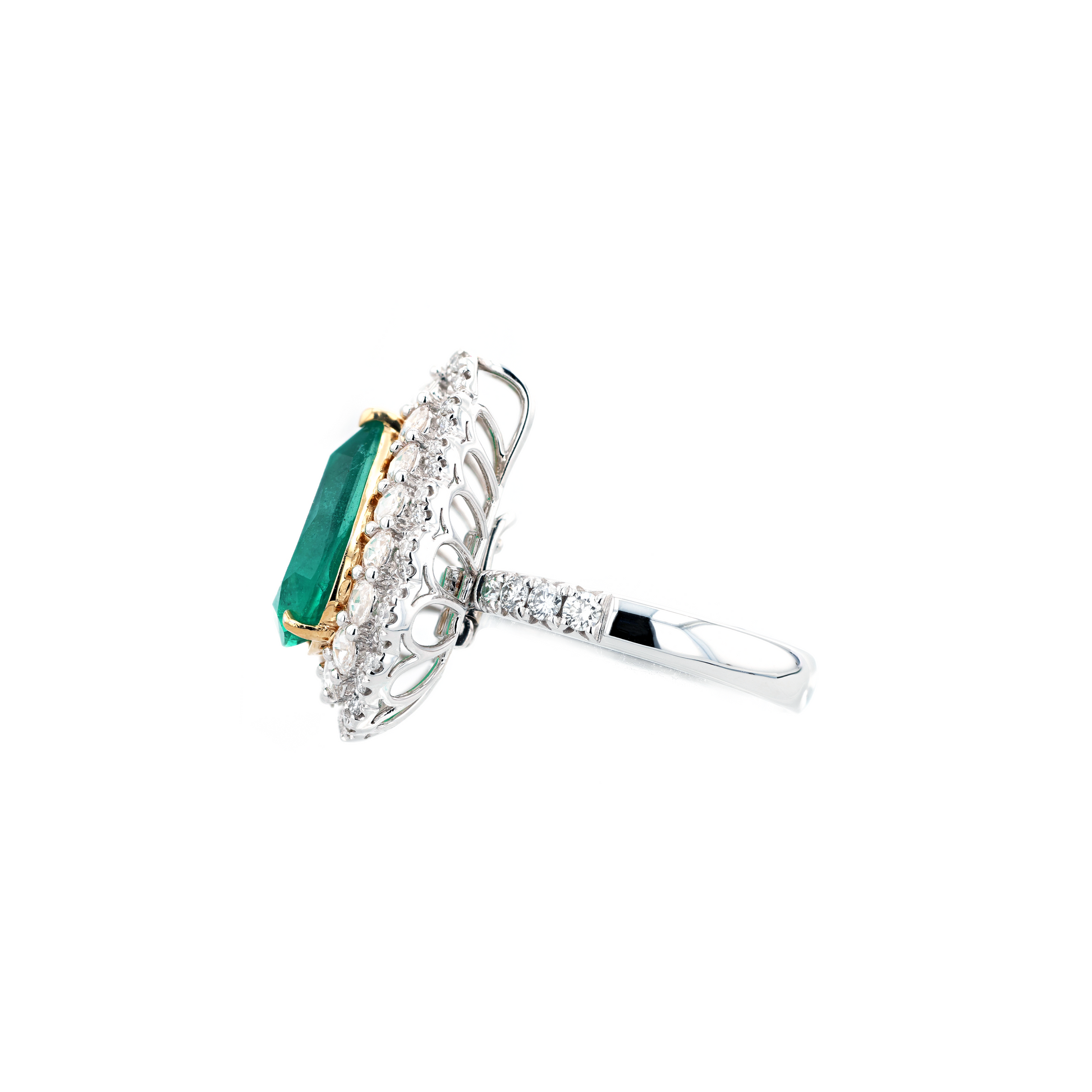 18KG Natural Green Emerald Diamond Ring/Pendant