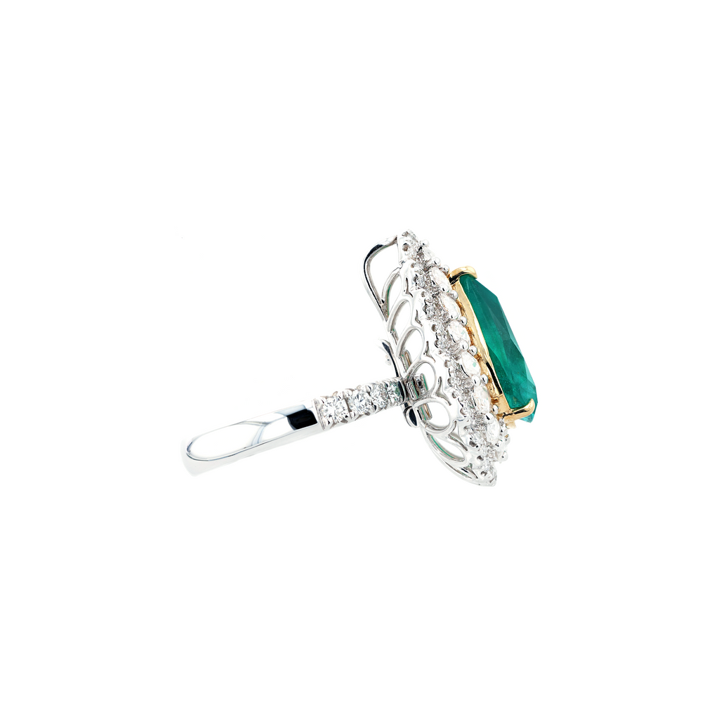 18KG Natural Green Emerald Diamond Ring/Pendant