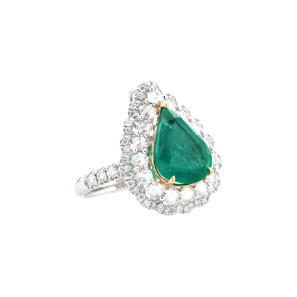 18KG Natural Green Emerald Diamond Ring/Pendant