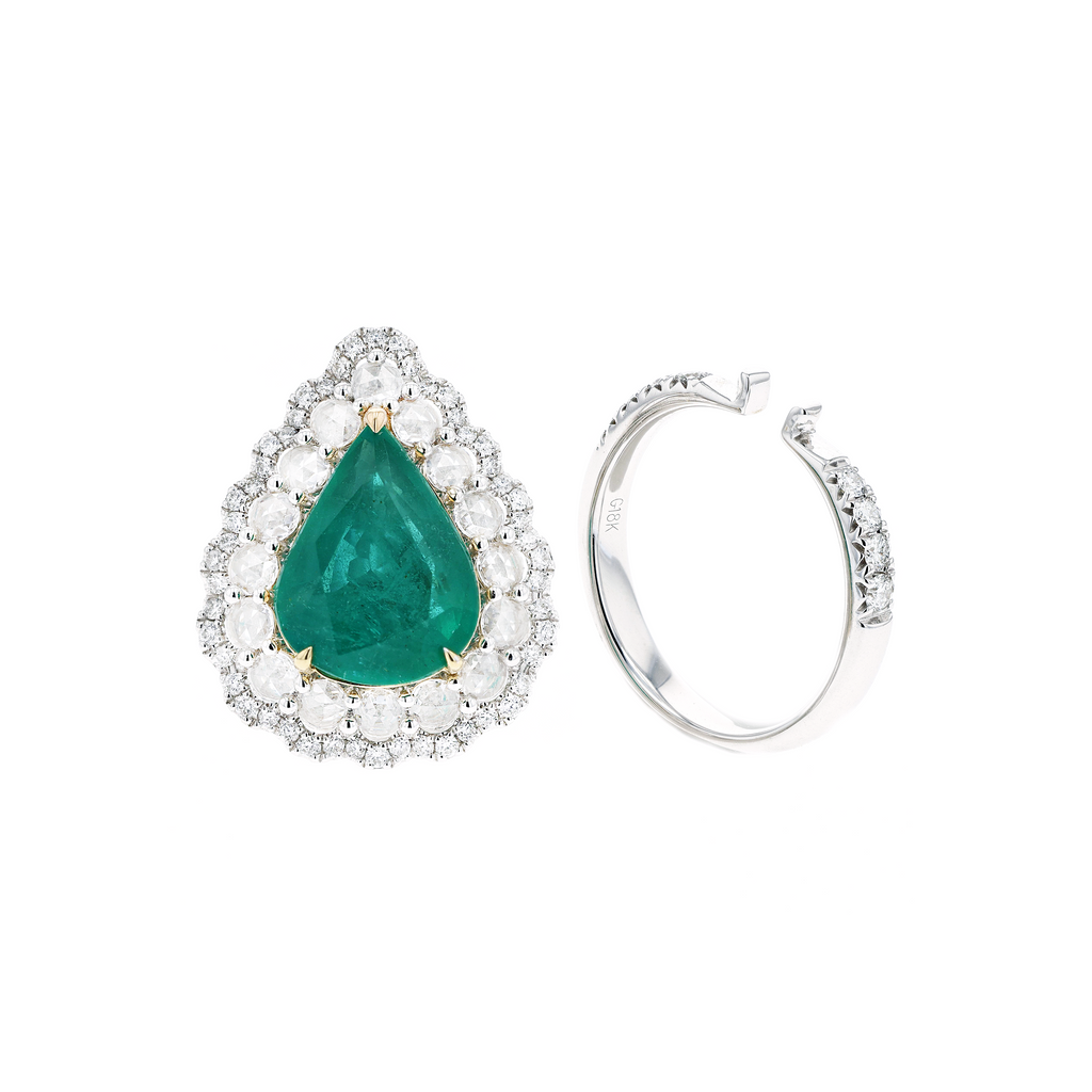 18KG Natural Green Emerald Diamond Ring/Pendant