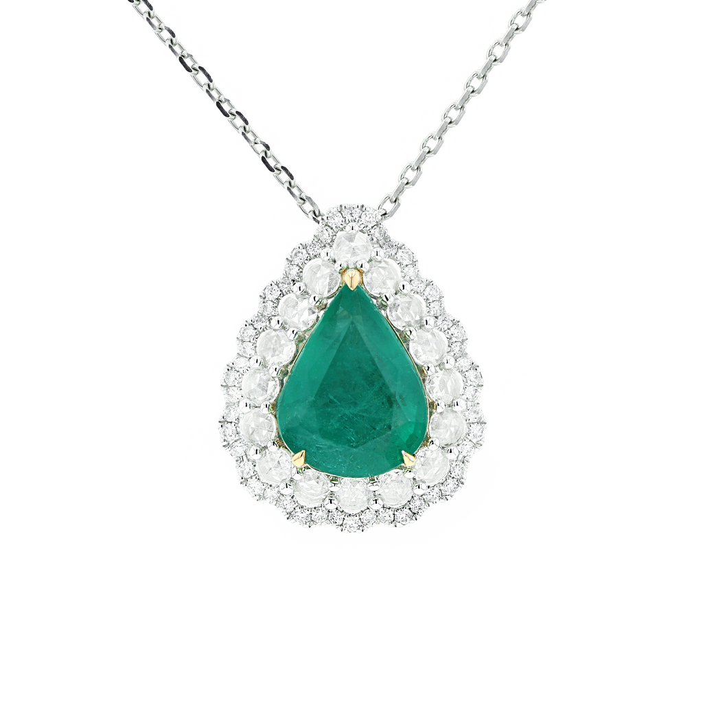 18KG Natural Green Emerald Diamond Ring/Pendant