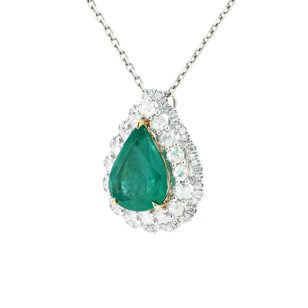 18KG Natural Green Emerald Diamond Ring/Pendant