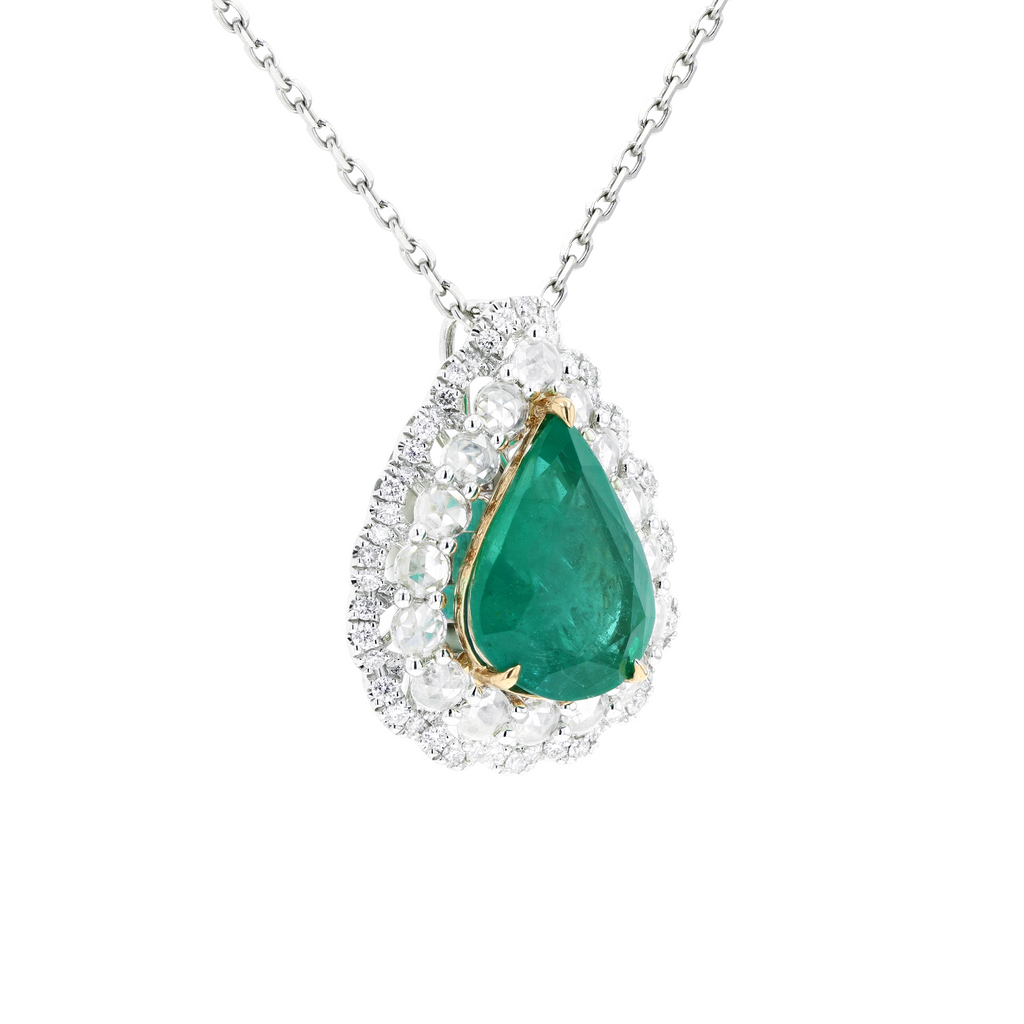 18KG Natural Green Emerald Diamond Ring/Pendant
