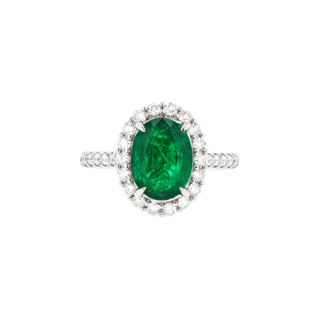 18KG Natural Green Emerald Diamond Ring