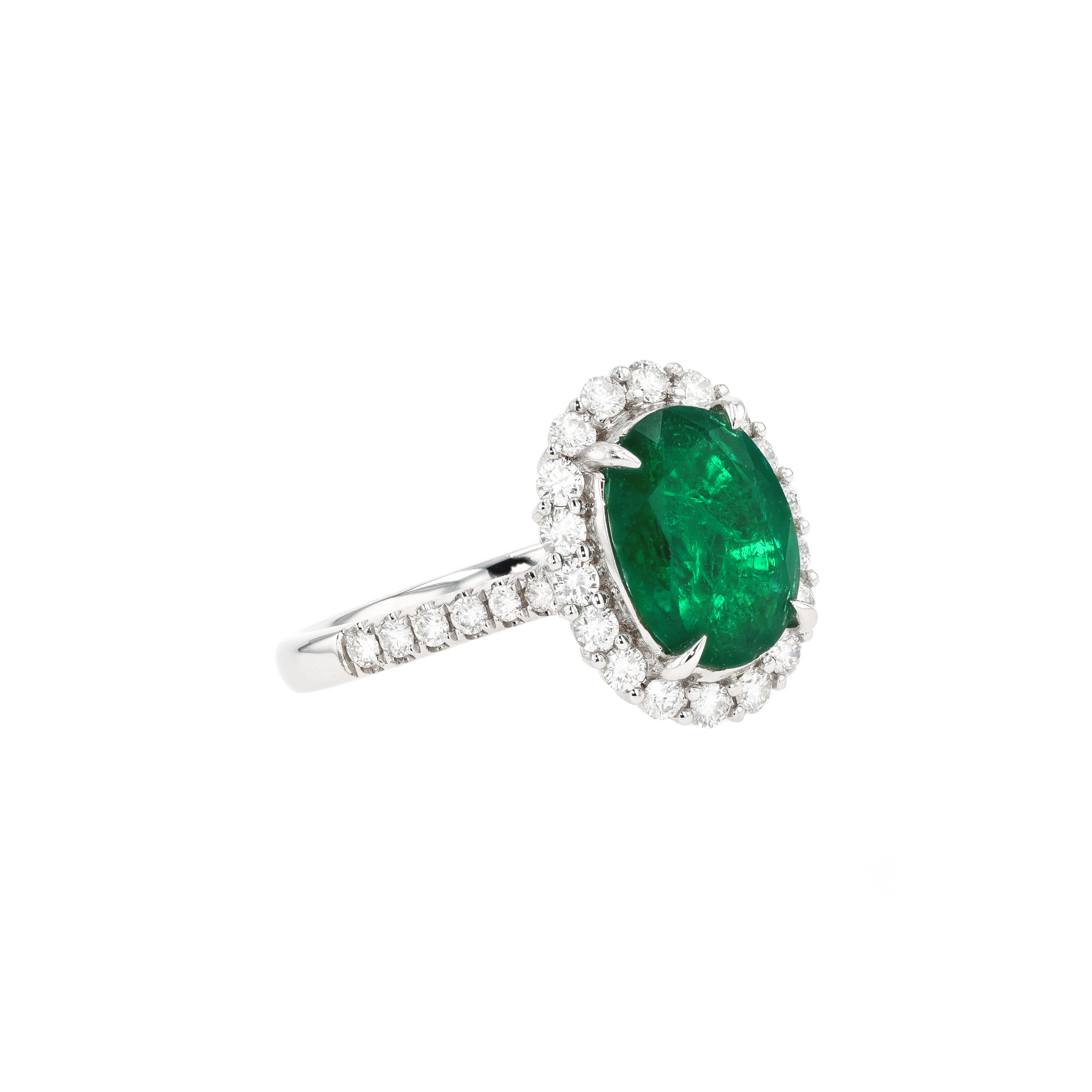 18KG Natural Green Emerald Diamond Ring