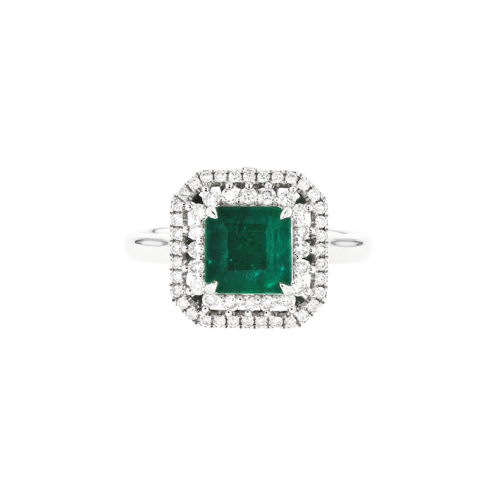 18KG Natural Green Emerald Diamond Ring/Pendant