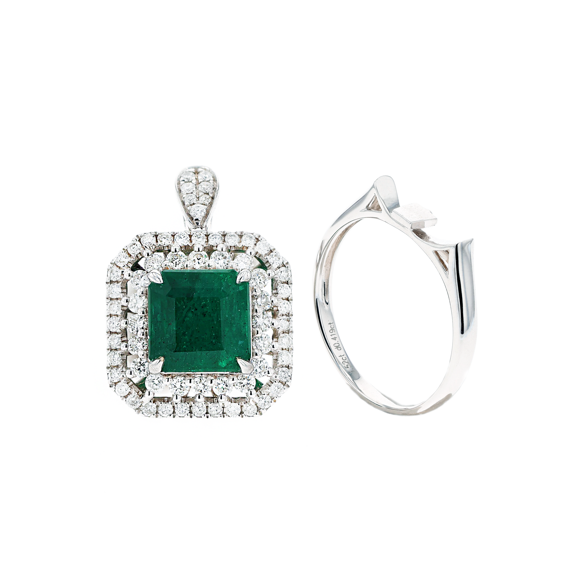 18KG Natural Green Emerald Diamond Ring/Pendant