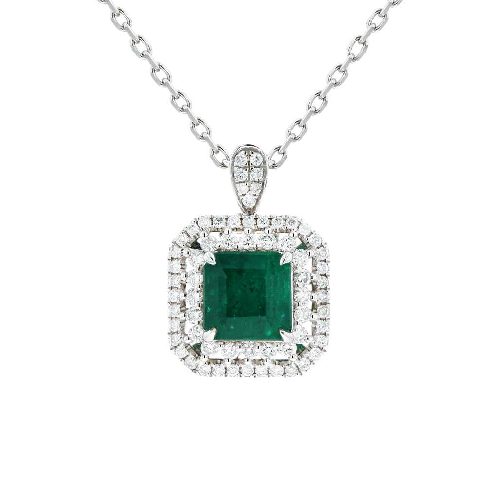 18KG Natural Green Emerald Diamond Ring/Pendant
