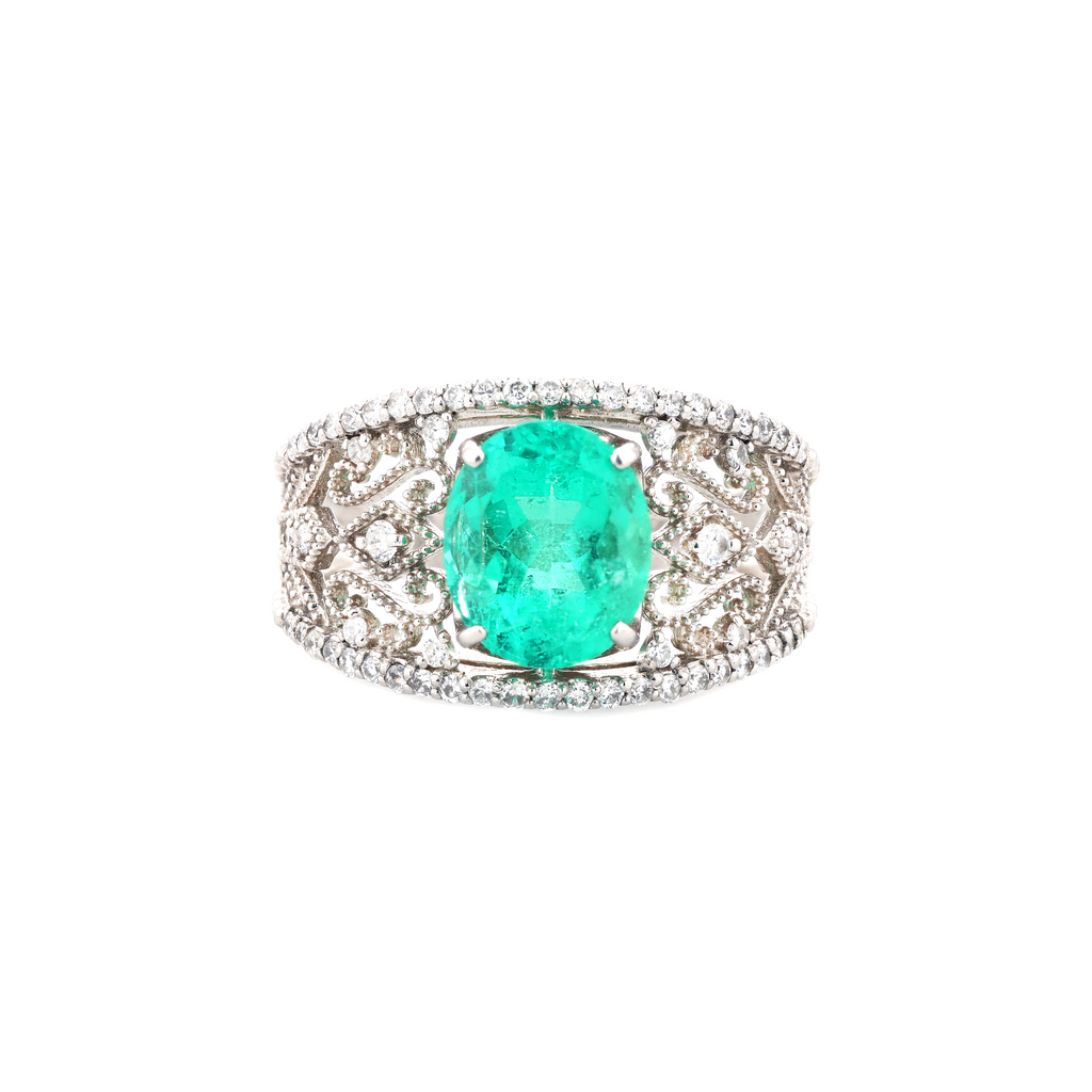 PT900 Natural Green Emerald Diamond Ring
