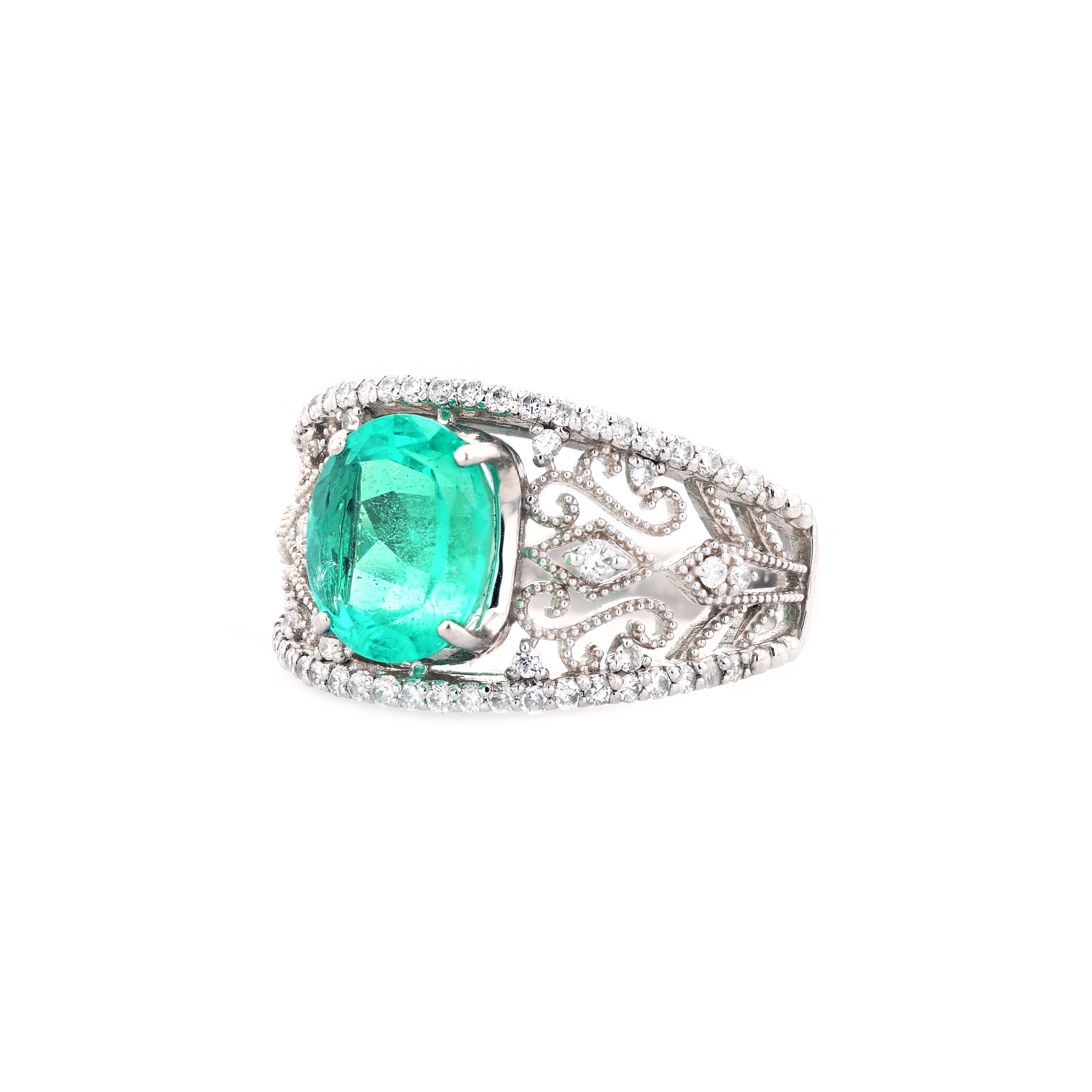 PT900 Natural Green Emerald Diamond Ring