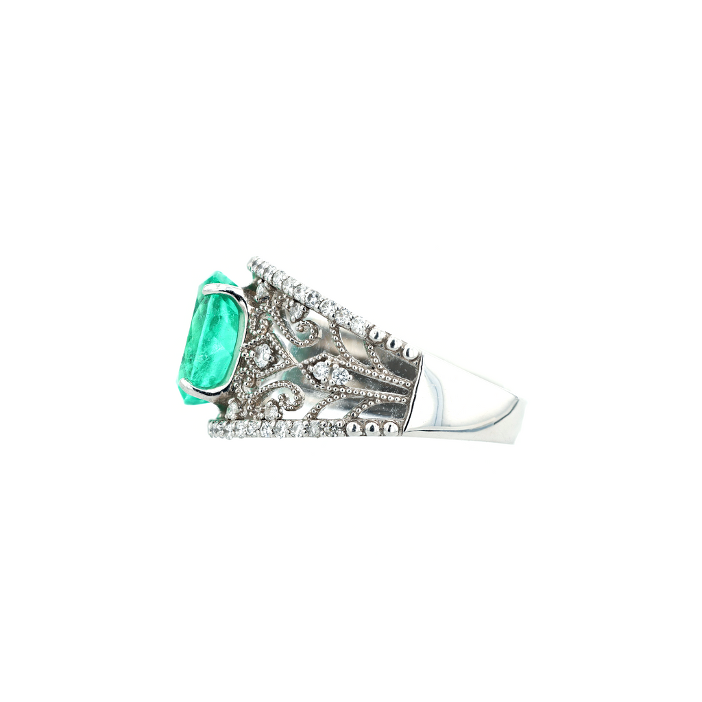 PT900 Natural Green Emerald Diamond Ring