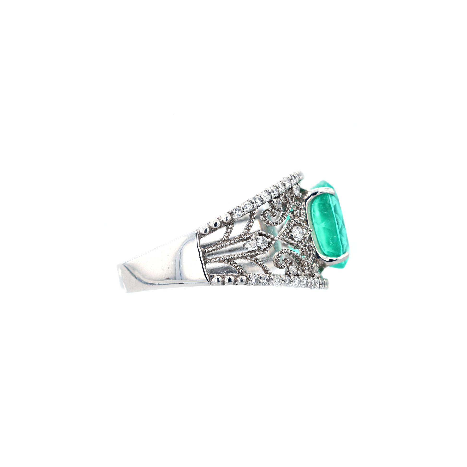 PT900 Natural Green Emerald Diamond Ring